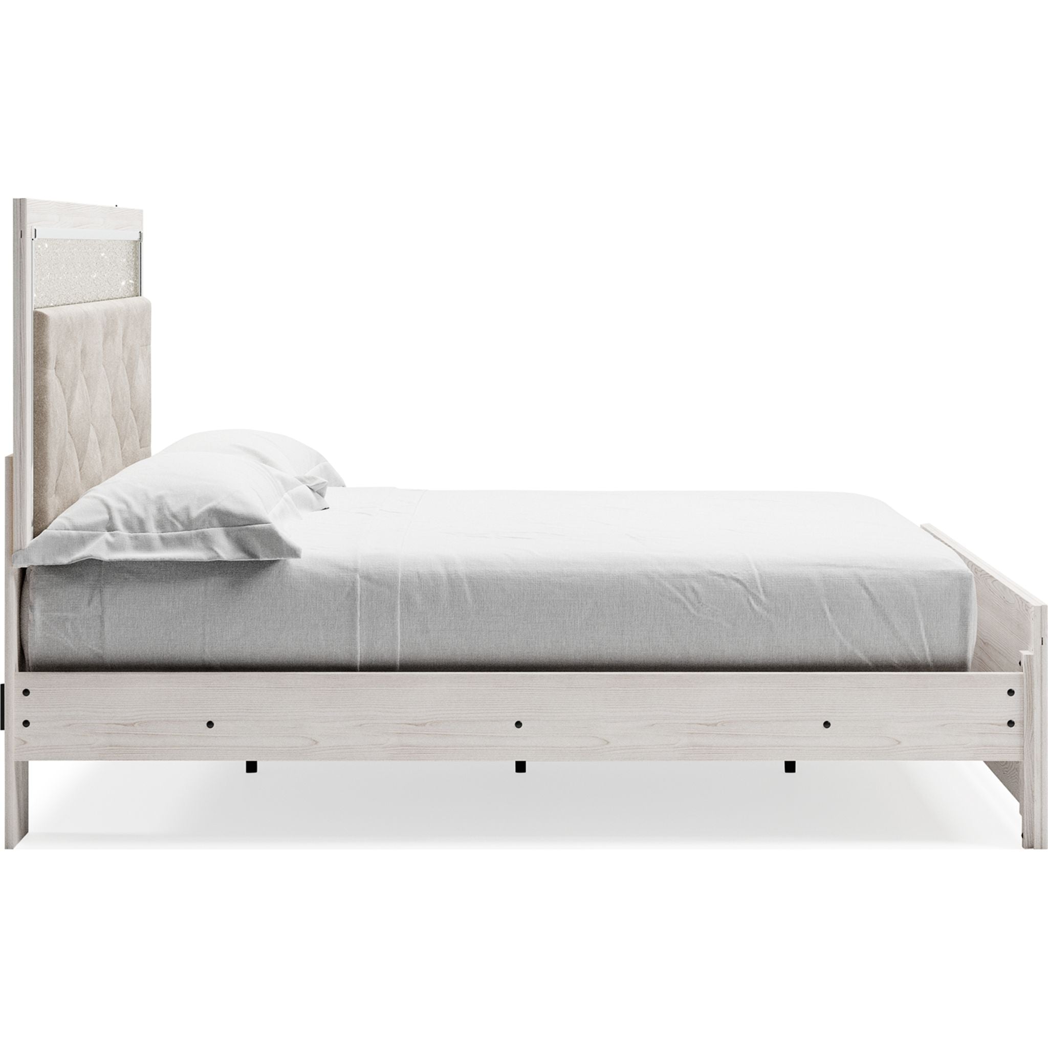 Altyra White Panel Bed Frame - Queen Size, Modern Platform Bed with Upholstered Headboard for Bedroom Decor