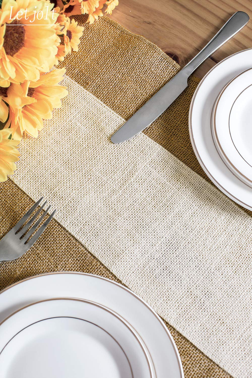 Letjolt Natural Burlap Table Runner 12x48 Inches - Farmhouse Thanksgiving & Christmas Table Decor, Jute Woven Fabric for Rustic Dining, Wedding, and Holiday Parties