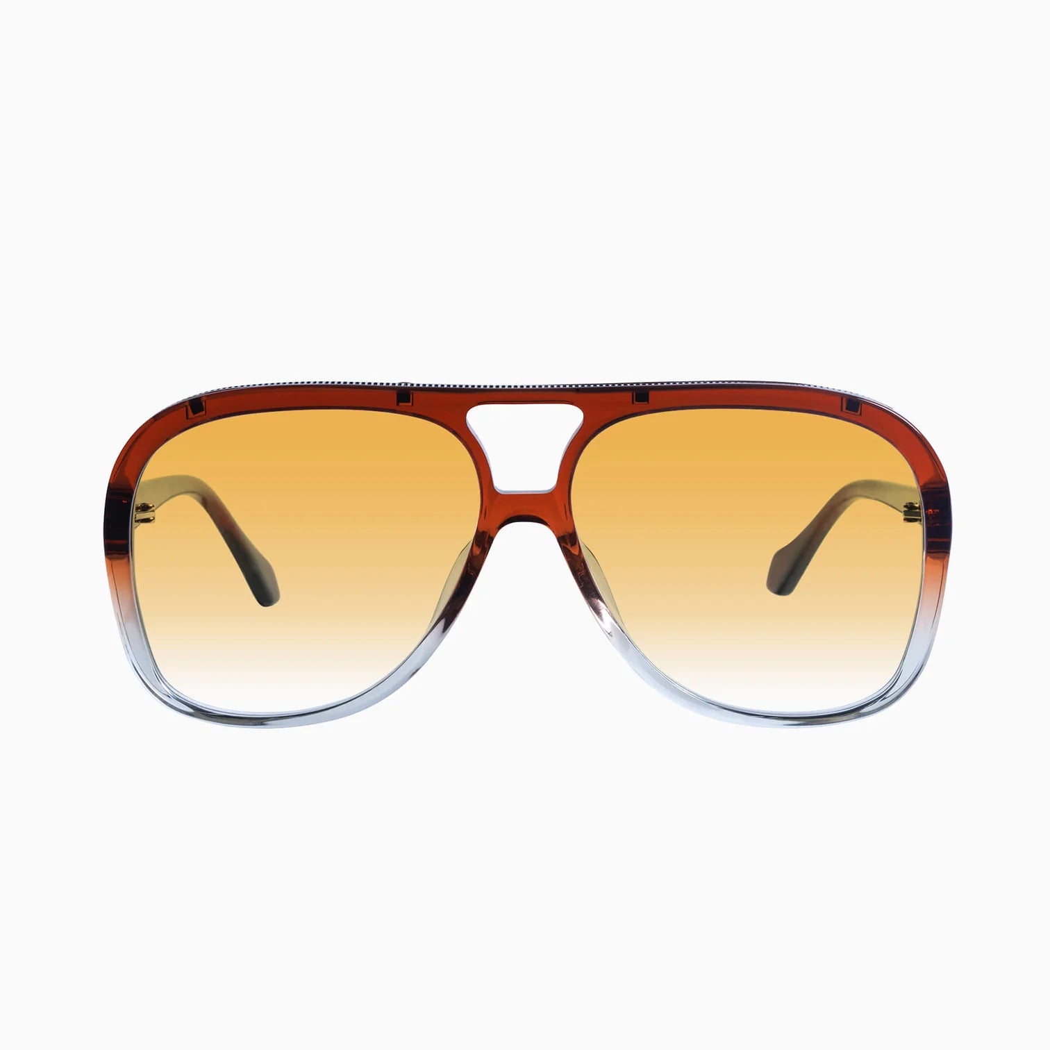 Bang Sunglasses - Burnt Orange Fade to Crystal Frame with Gold Metal Trim & Orange Gradient Lenses for Outdoor Sports and Fashion