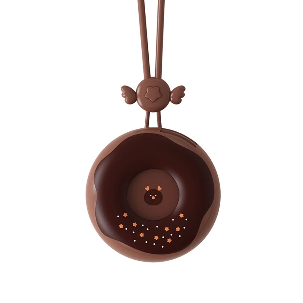 LYYAN Portable USB Rechargeable Mini Hanging Neck Fan - Hands-Free Personal Cooling Fan for Outdoor, Travel, Office & Home Use - Cute Donut Design (Brown)