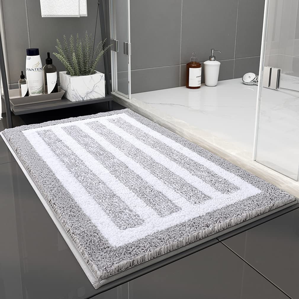 Premium Non-Slip Striped Microfiber Bath Rug - Super Absorbent & Machine Washable Bath Mat (16