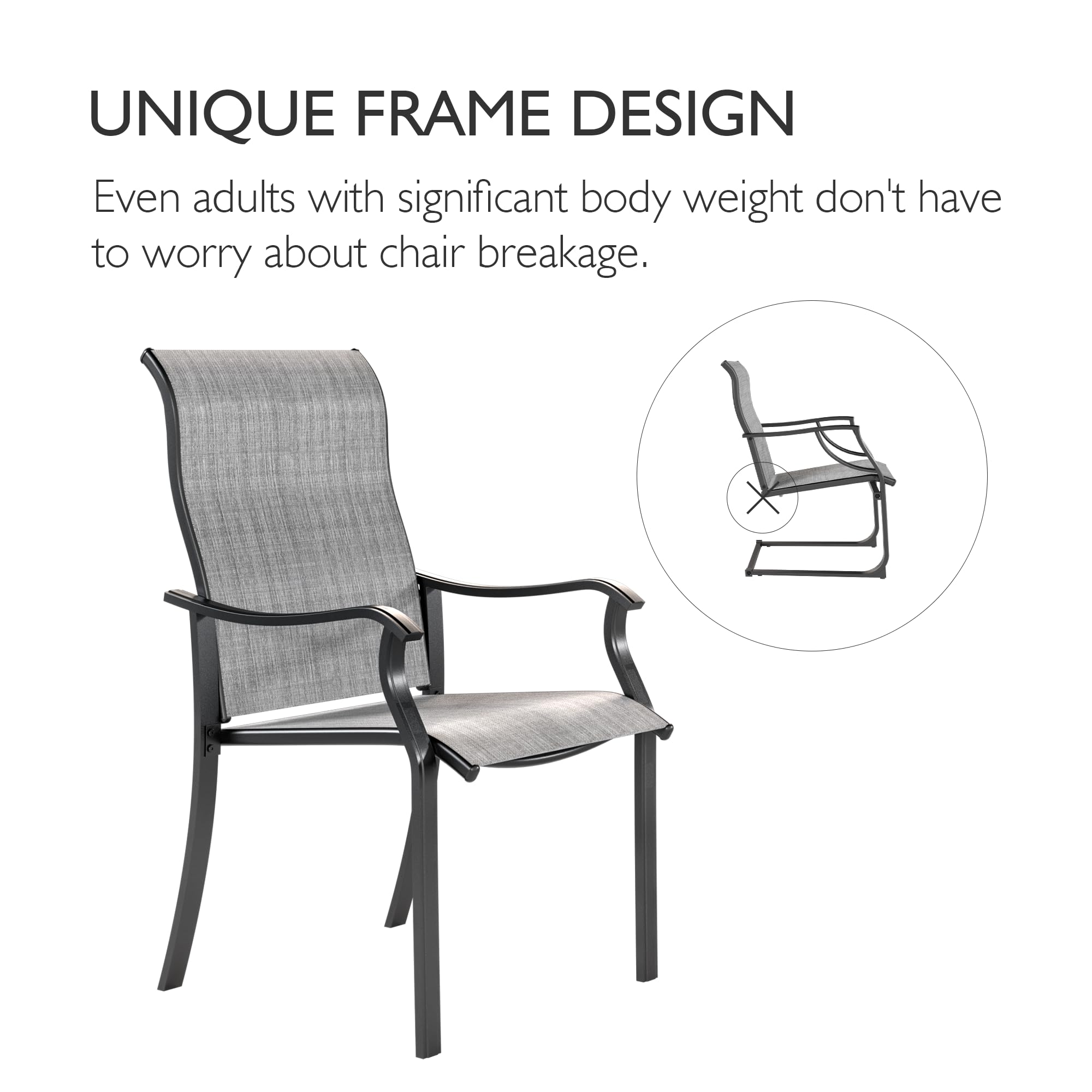 UDPATIO 4-Piece Patio Dining Chairs Set - High Back Textilene Outdoor Chairs with Armrests, Durable Metal Frame for Garden, Backyard, Deck, Poolside (Grey & White) - Perfect for Outdoor Dining, Lounging, and Entertaining