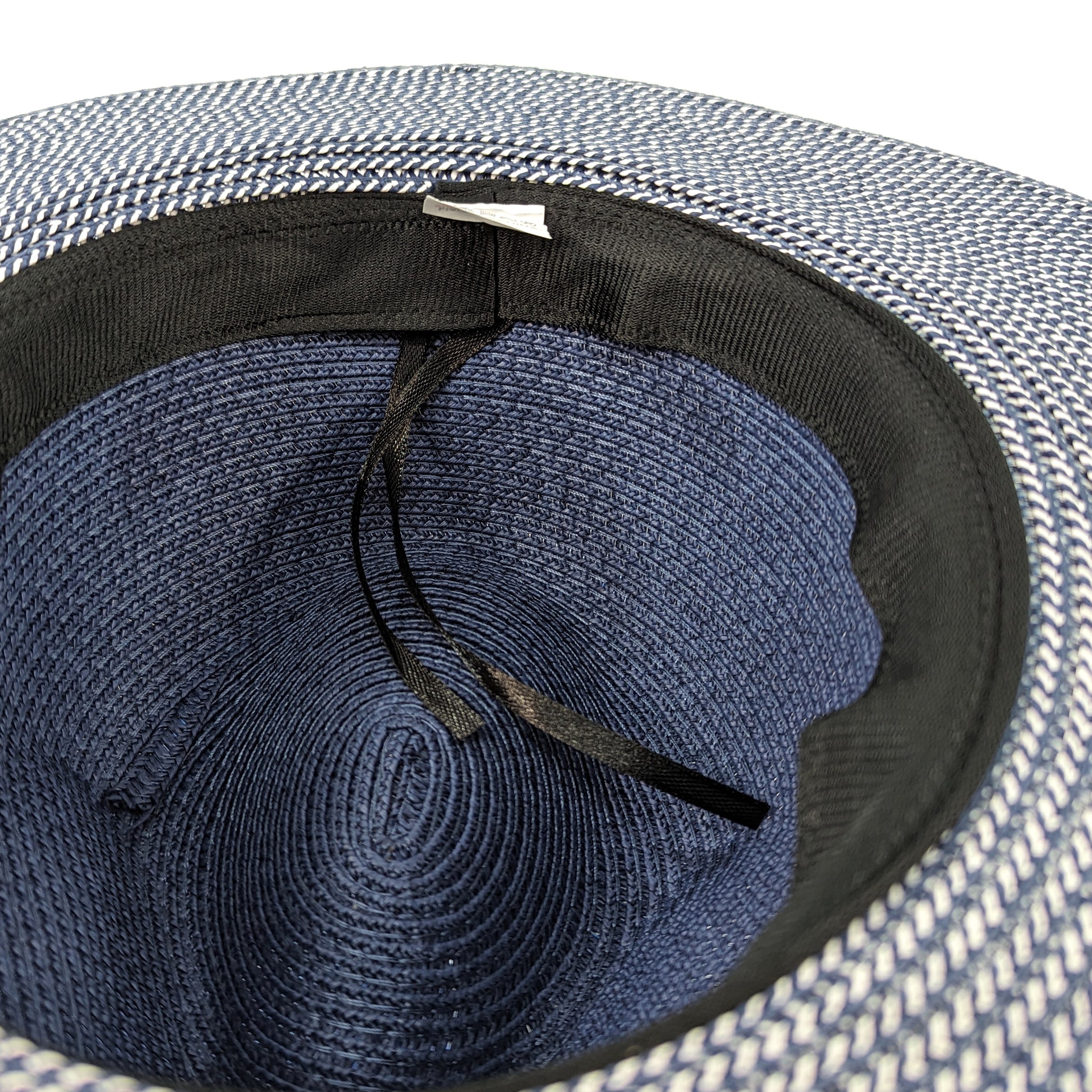 Two Tone Panama Foldable Hat for Men & Women - Mottled/Navy Blue with Adjustable Belt (57cm) - Perfect for Beach, Travel, and Outdoor Activities