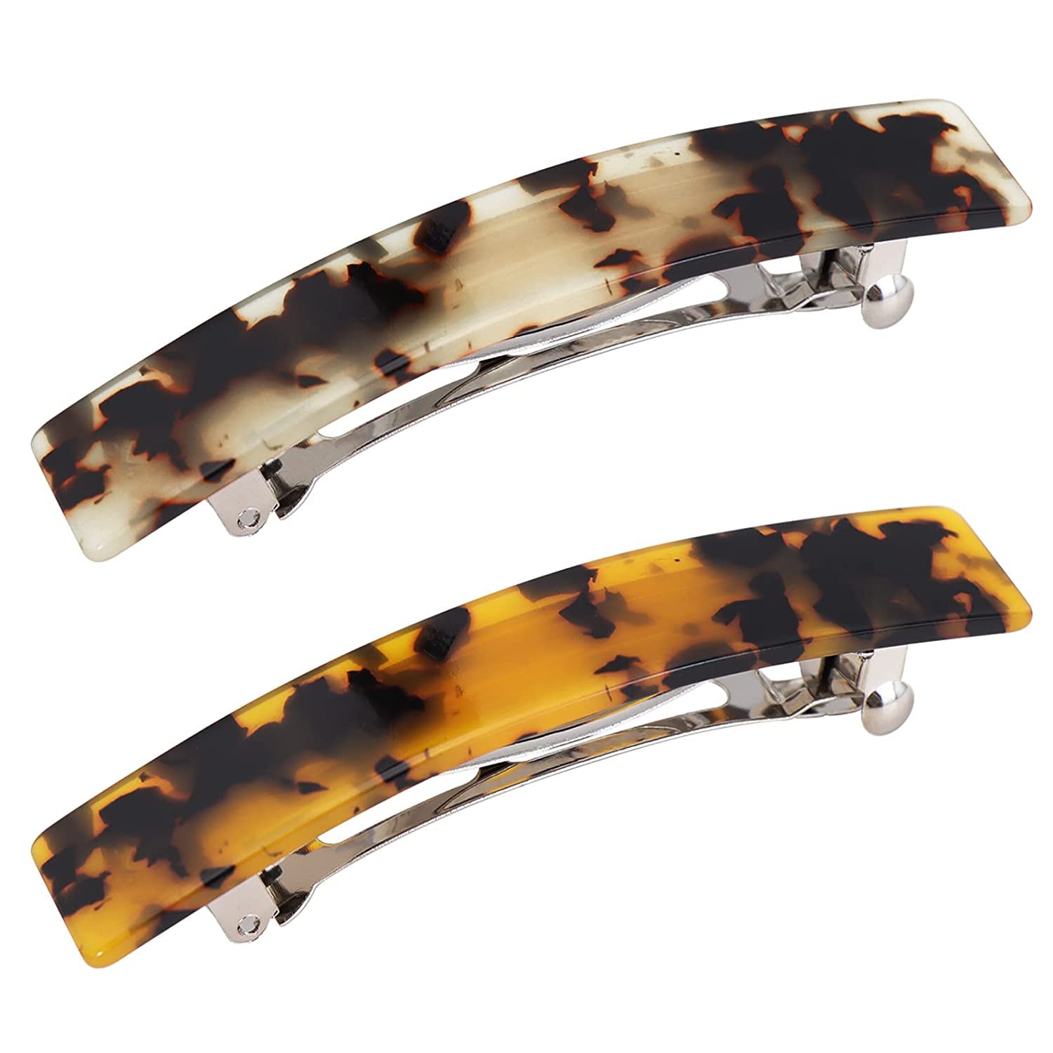 EPARTY 2-Pack French Hair Barrettes - Tortoise Shell Acetate Hair Clips for Women & Girls, Strong Hold Rectangle Hair Accessories with Automatic Metal Clasp - Perfect for Work, Weddings & Everyday Styling