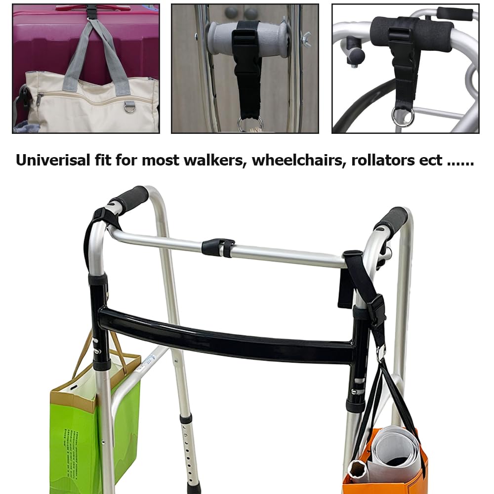 2Pcs Walker Organizer Hooks for Strollers, Rollators, Wheelchairs & Crutches - Lightweight & Easy to Carry for Elderly & Disabled - Perfect for Shopping, Travel & Daily Mobility Assistance