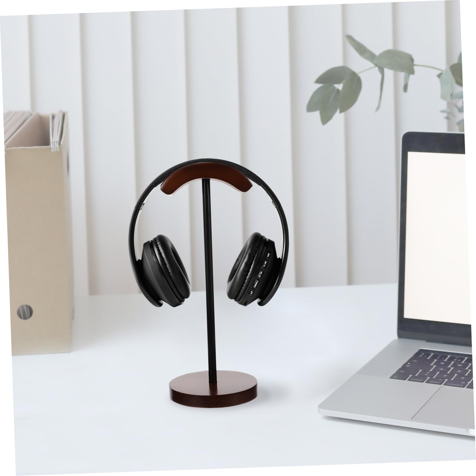 Premium Wooden Headset Stand - Mikikit Desktop Headphone Holder & Organizer for Computer, Gaming, and Office Use - Stylish Earphone Storage Rack for Home and Workspace