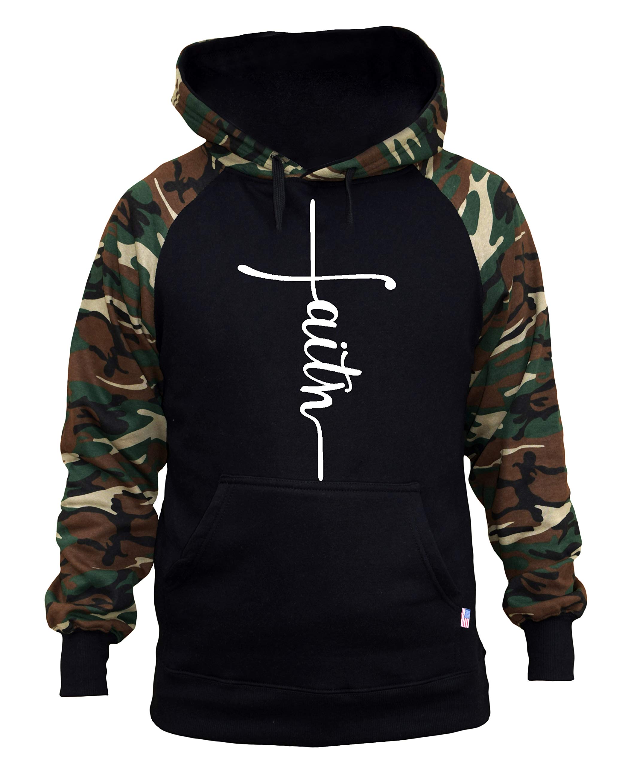 Men's Cross Faith Black Camo Raglan Baseball Hoodie - Stylish & Comfortable Pullover for Casual Wear, Street Fashion & Outdoor Activities