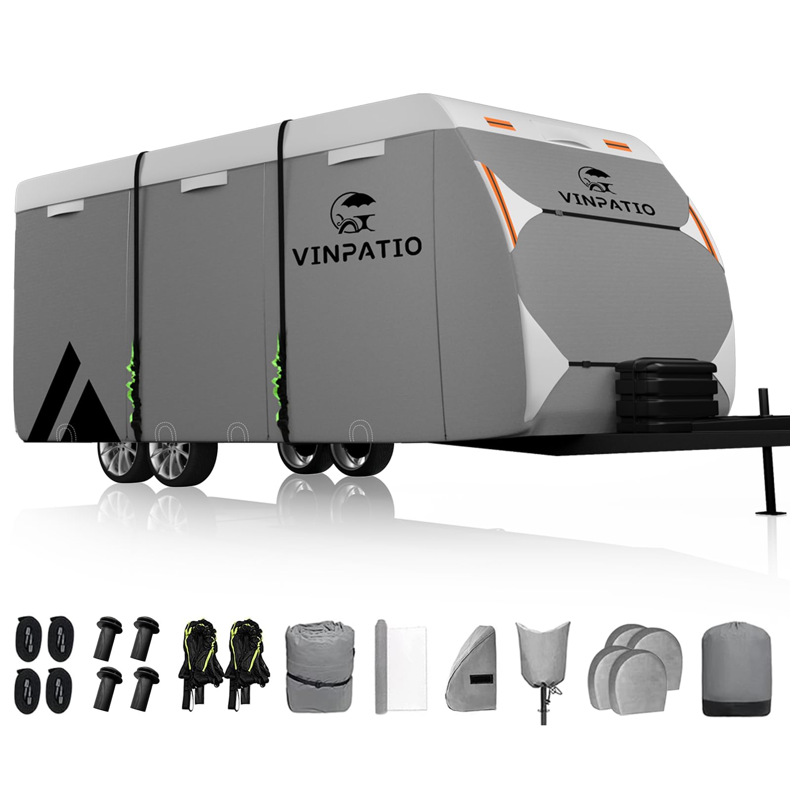 Heavy Duty 7-Layer Travel Trailer RV Cover - Waterproof & UV Resistant Camper Cover for 20'-22' RVs with 4 Tire Covers, Windproof Straps & Tongue Jack Cover | Perfect for Outdoor Storage, Winter Protection & Long-Term RV Shelter