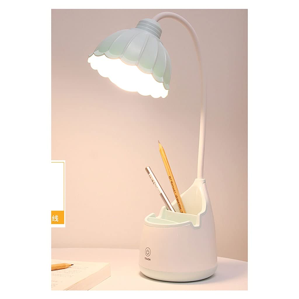 LED Table Lamp with USB Rechargeable, Touch Dimming & Flexible Neck - Eye Protection Reading Light, Bedside Night Light with Pen Holder (Blue) - Perfect for Home Office, Study Room & Bedroom Lighting