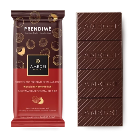 Amedei Prendimé 66% Dark Chocolate with Hazelnuts - 150g Bar | Premium Italian Chocolate for Gifts, Desserts & Gourmet Snacking