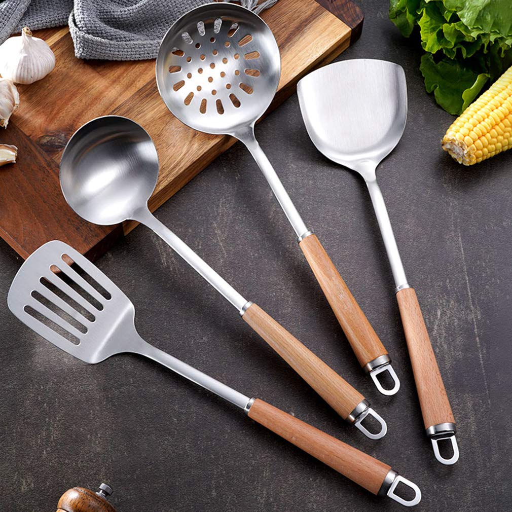Premium Stainless Steel Kitchen Utensil Set - Non-Stick & Heat Resistant Cookware with Wooden Handle - 15-Piece Cooking Gadgets Tools Set - Perfect Gift for Home Chefs & Cooking Enthusiasts - Ideal for Baking, Frying, Sauteing & Everyday Meal Preparation