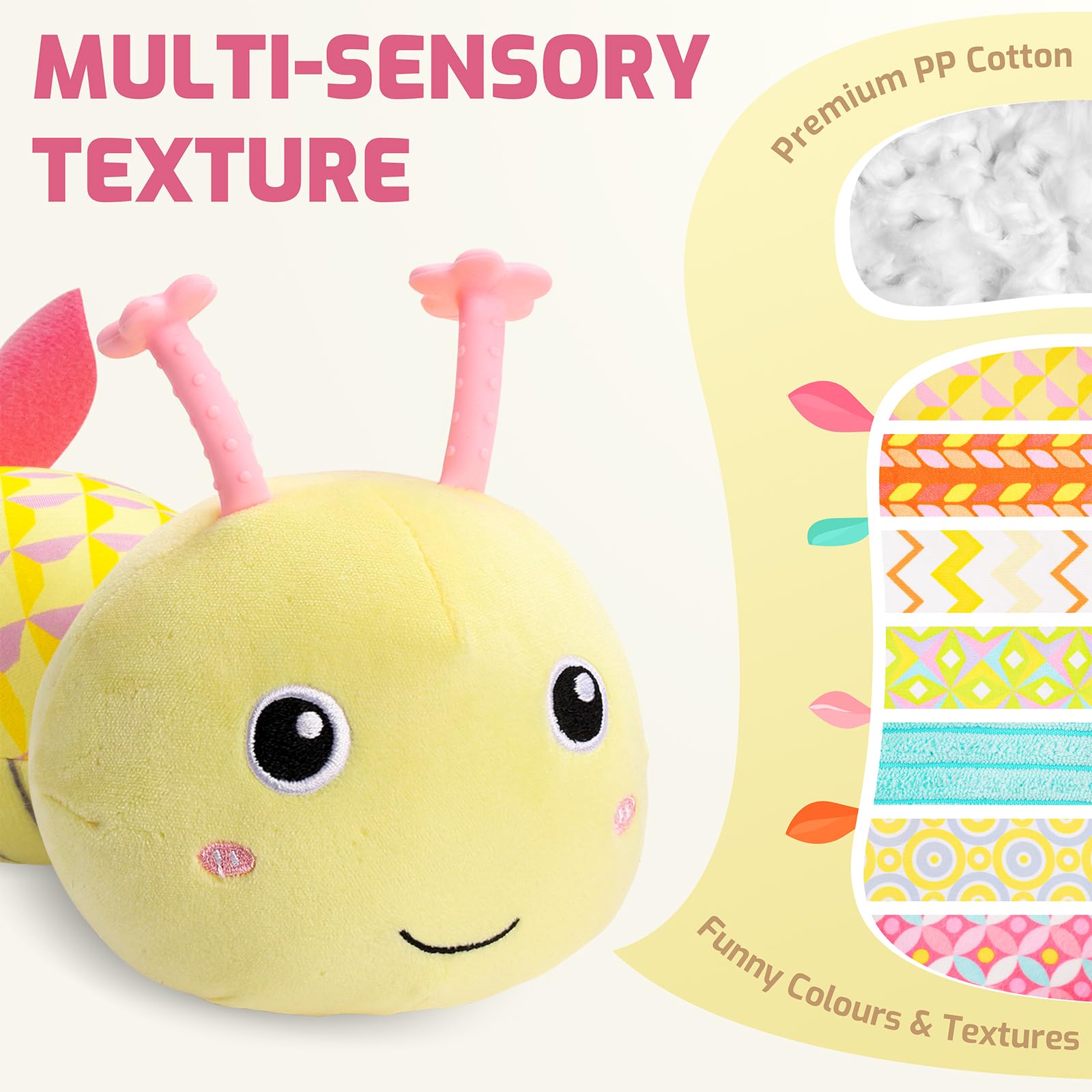 Sumobaby Musical Caterpillar Stuffed Animal Toy - Soft Teething & Sensory Activity Toy for Babies 0-12 Months with Crinkle, Rattle & Textures - Perfect for Tummy Time, Early Learning & Baby Shower Gifts (Yellow)