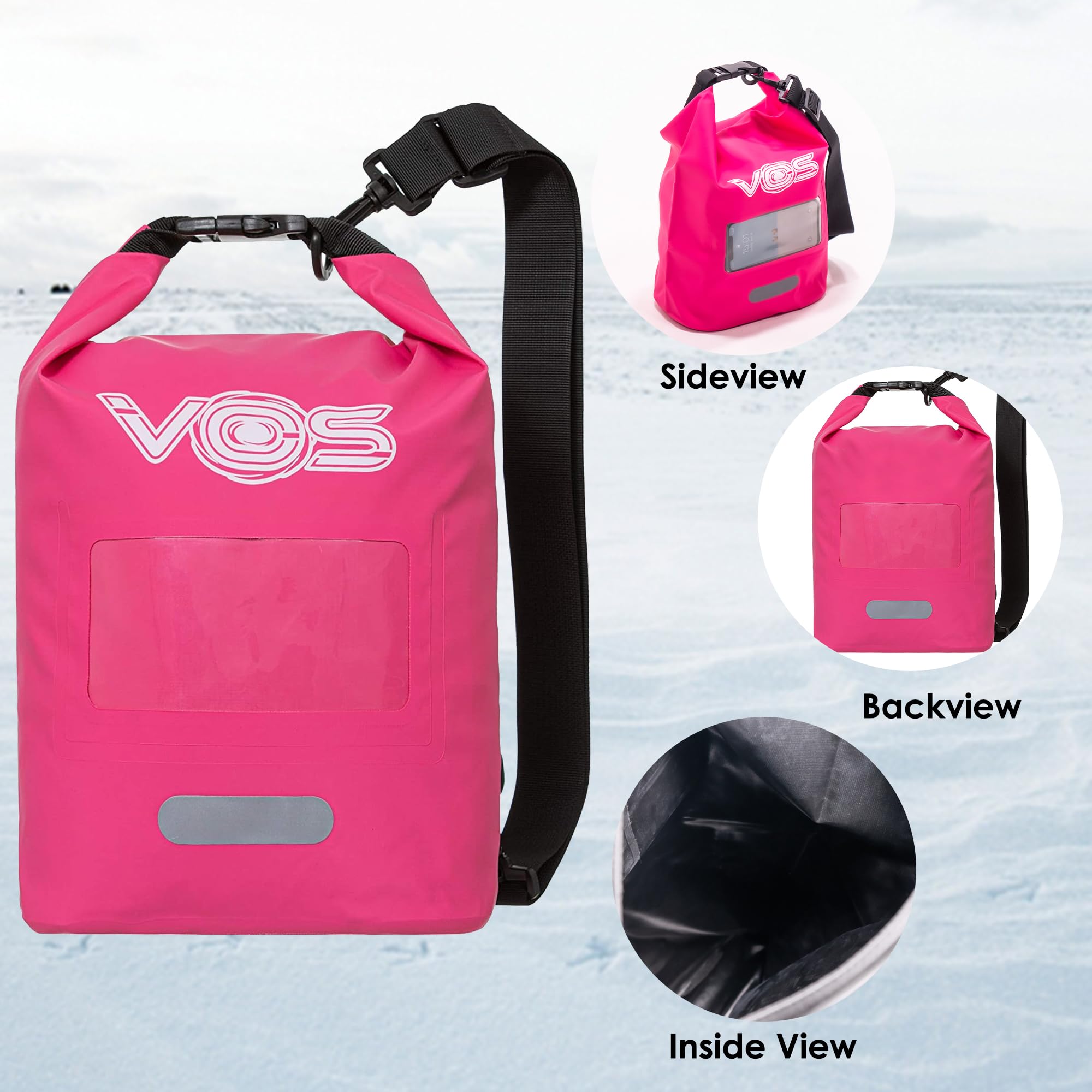 VOS Waterproof Premium Dry Bag - 5L Lightweight Dry Storage Backpack for Travel, Swimming, Boating, Kayaking, Camping & Beach | Waterproof Gear for Outdoor Adventures, Water Sports & Emergency Preparedness (Pink)