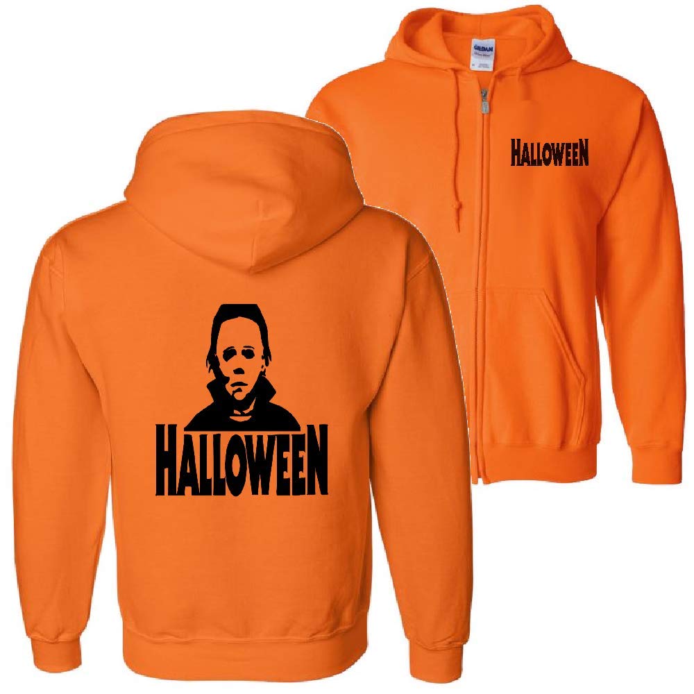 Michael Myers Halloween Orange Zip-Up Hoodie - Horror Movie Sweatshirt for Cosplay & Halloween Costumes