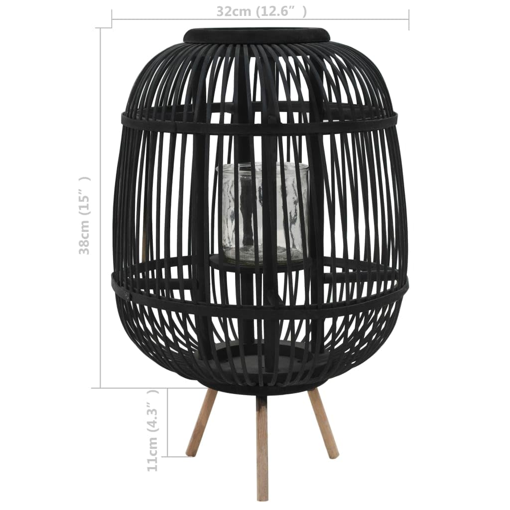 vidaXL Black Bamboo Freestanding Candle Lantern Holder – Durable Weatherproof Outdoor/Indoor Decor with Stable Wooden Base & Glass Jar – Perfect for Patio, Garden, Wedding & Home Decoration