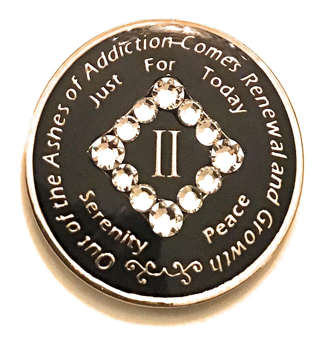 2 Year NA Bling Medallion - Black Chip Recovery Token with Crystals for AA Meetings & Sobriety Gifts