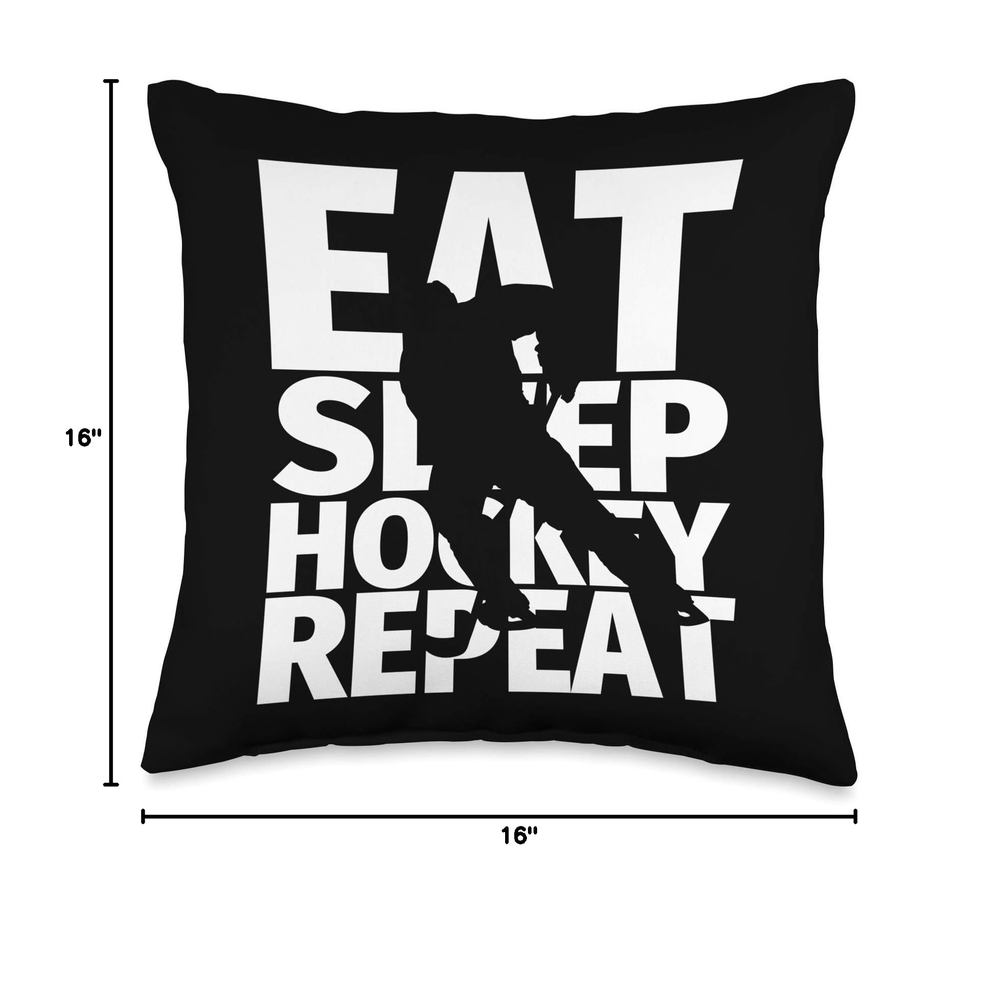 EAT SLEEP HOCKEY REPEAT Throw Pillow - Perfect Hockey Player Gift for Home Decor, Sports Fan Bedroom & Game Room Accessories