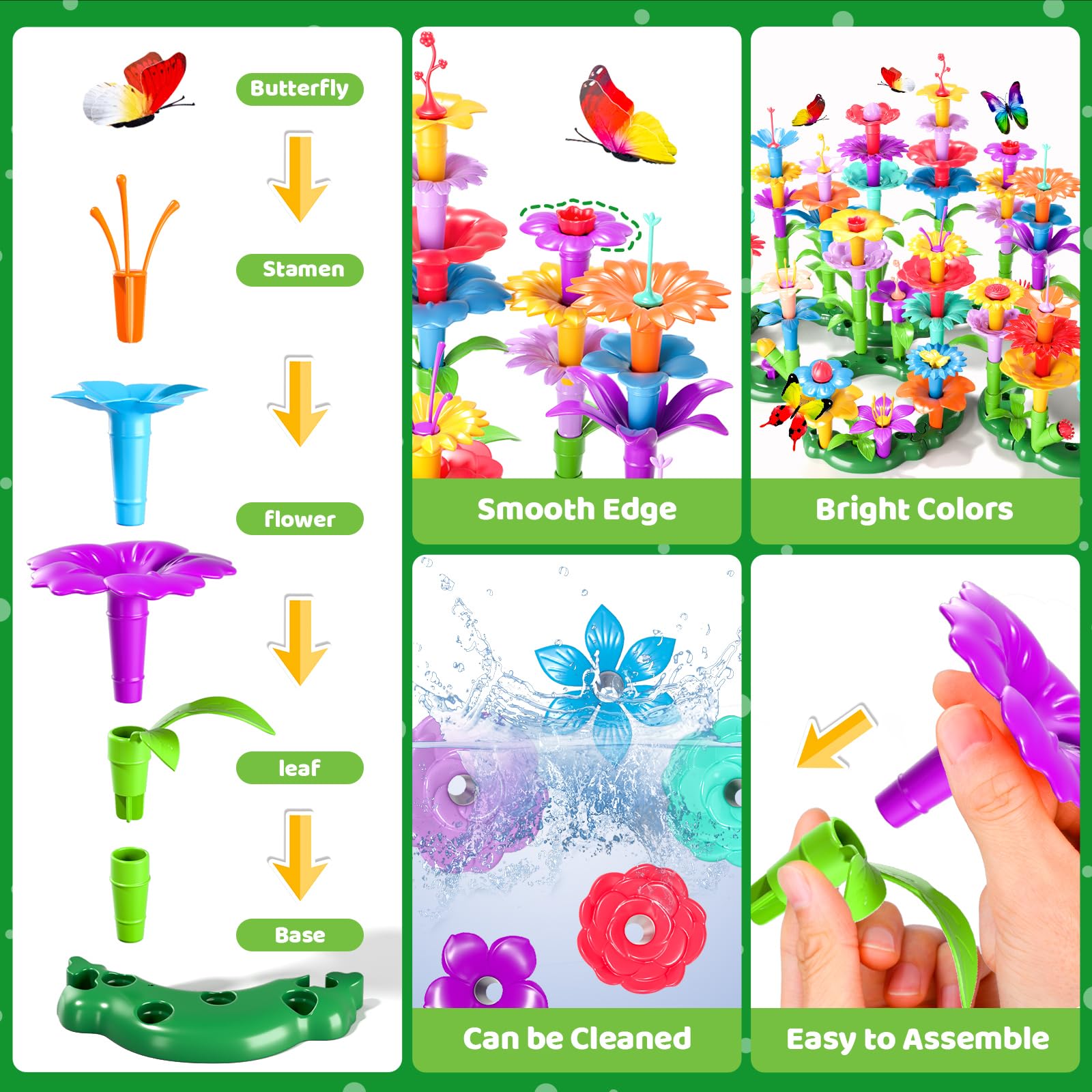 184Pcs Flower Garden Building Blocks STEM Toys for Girls & Boys Ages 3-7, Creative DIY Stacking Educational Toys for Preschool Learning, Brain Development & Kindergarten Activities - Perfect for Indoor Play, Birthday Gifts & Classroom STEM Projects