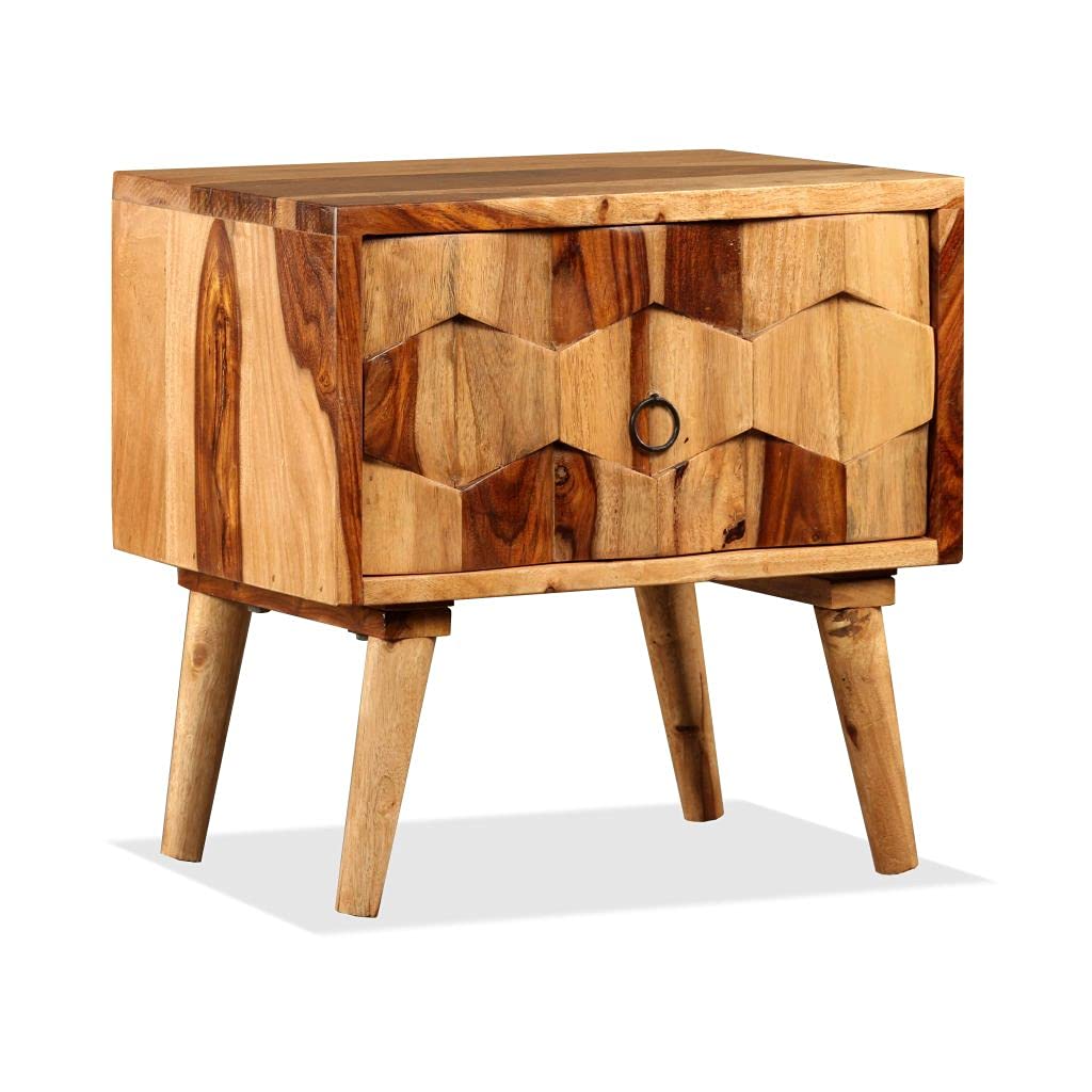 Yeacher Solid Sheesham Wood Bedside Cabinet with 1 Drawer - Nightstand for Bedroom, Living Room & Office Storage