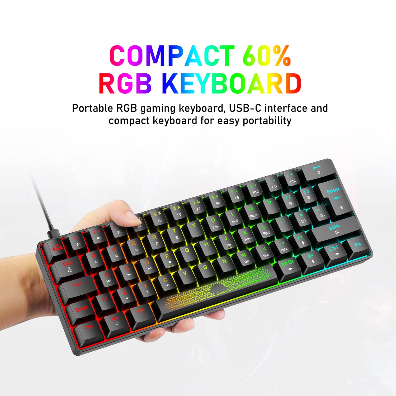 60% Mechanical Keyboard UK Layout - RGB Backlit, USB-C, for Gaming & Office