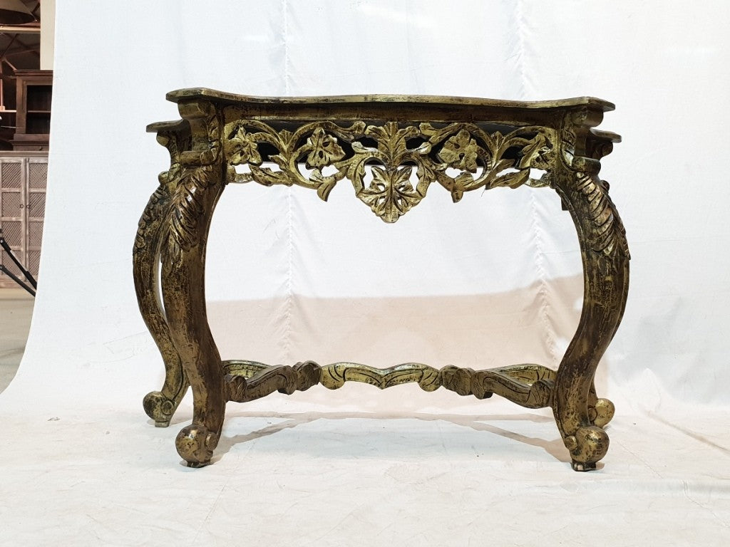 Hand Carved Ornate Baroque Console Table - Golden Half Round Hall Table for Entryway, Living Room & Foyer Decor | Antique Style Wooden Sofa Table