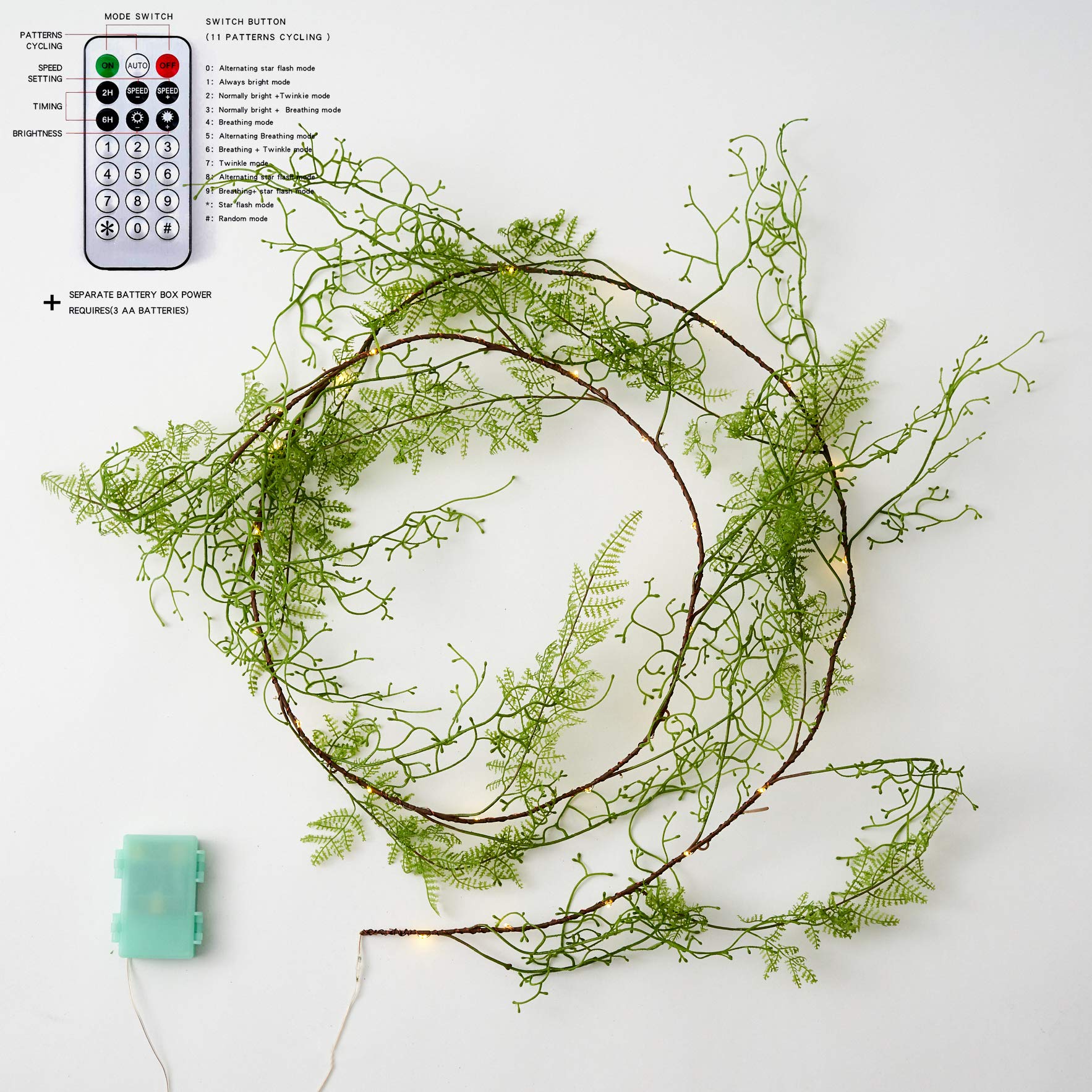 St. Patrick's Day Decorations - Battery Operated Green Fern Garland with LED Lights for Bedroom, Party & Home Decor | Perfect for Saint Patrick's Day Celebrations, Irish Themed Events & Festive Home Lighting