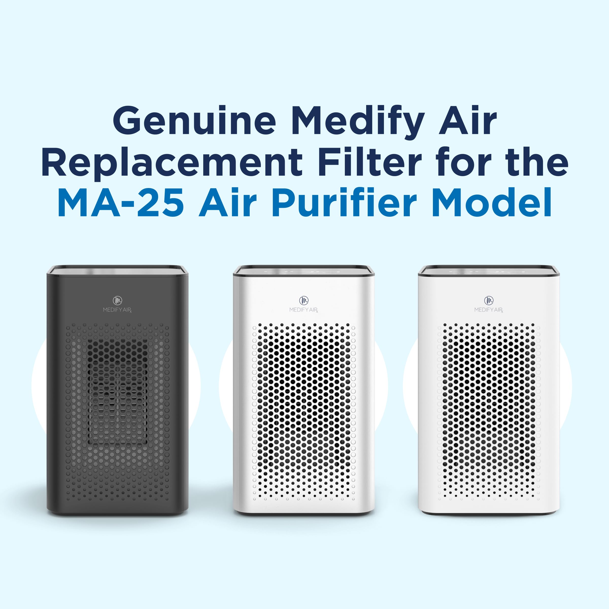 Medify Air MA-25 Genuine Replacement Filter - 3-in-1 H13 HEPA with Pre-Filter & Activated Carbon - 99.9% Removal of Allergens, Dust, Pollen, Pet Dander, Smoke & Odors - 2-Pack - Perfect for Home, Office & Allergy Relief