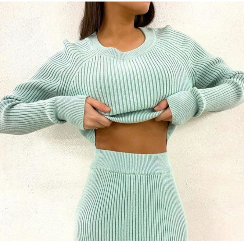 Women's Winter Jacket & Skirt Two-Piece Sweater Suit Set - Warm Knit Outfit for Cold Weather, Office Wear & Holiday Outfits