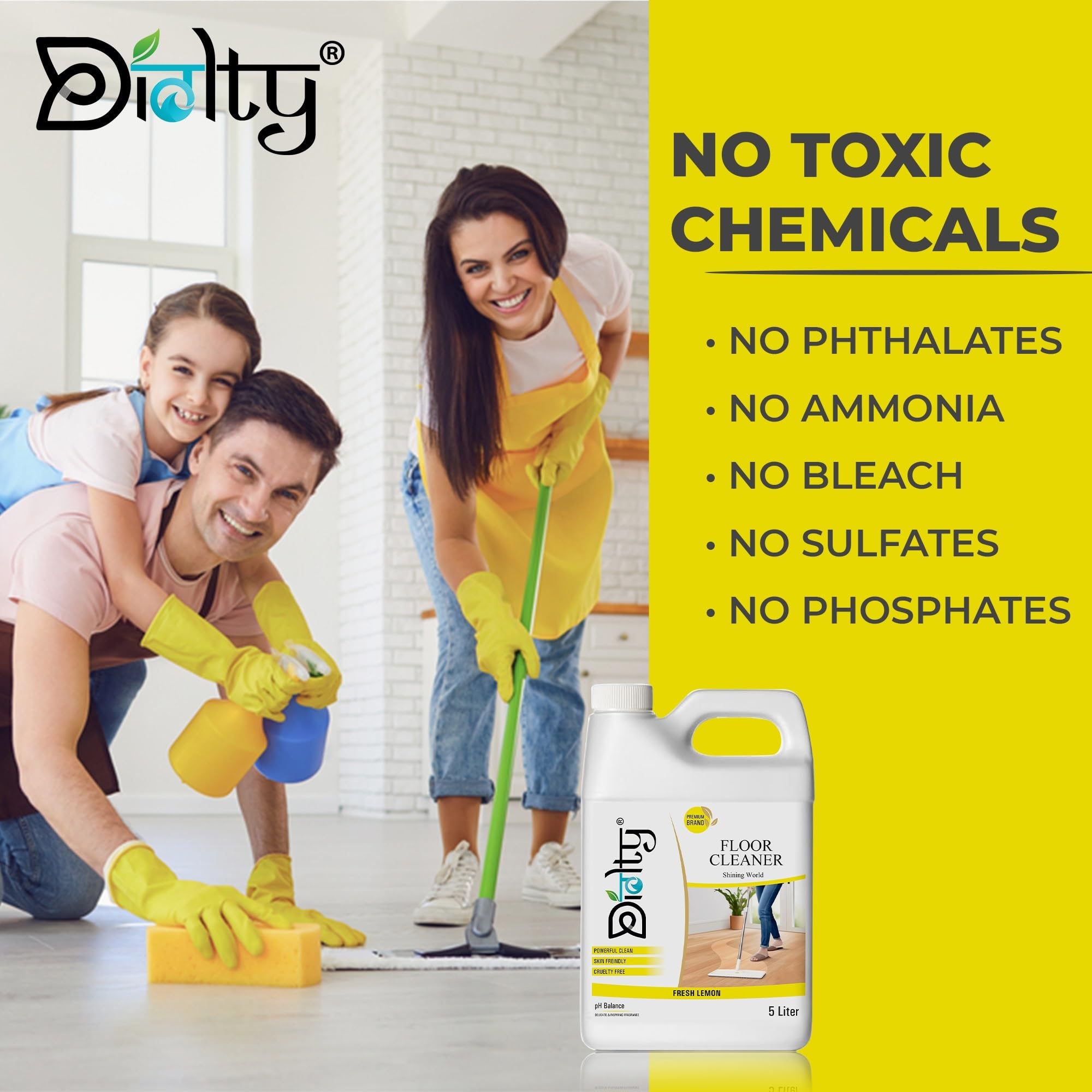 Eco-Friendly Non-Toxic Floor Cleaner Liquid - 5L Lemon Scent for Bathroom Tiles, Kitchen & Hard Surface Cleaning | Safe for Skin & Pets | Multi-Surface Household Cleaner