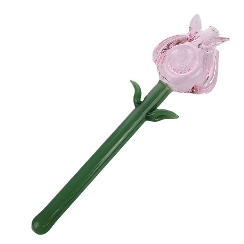 Pink Glass Rose Smoking Pipe - Handmade Tobacco & Dry Herb Pipe for Relaxation & Gifting