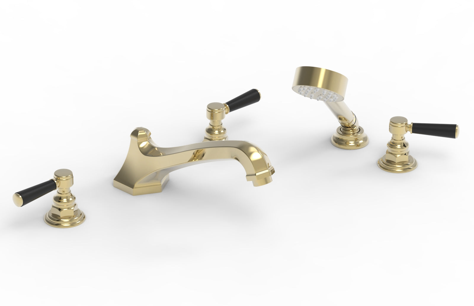 HEX TRADITIONAL Deck Mounted Bathtub Faucet Set with Hand Shower - Satin Black Finish & Lever Handles (Model 500-49) - Perfect for Modern Bathroom Renovations and Spa-Like Shower Experiences