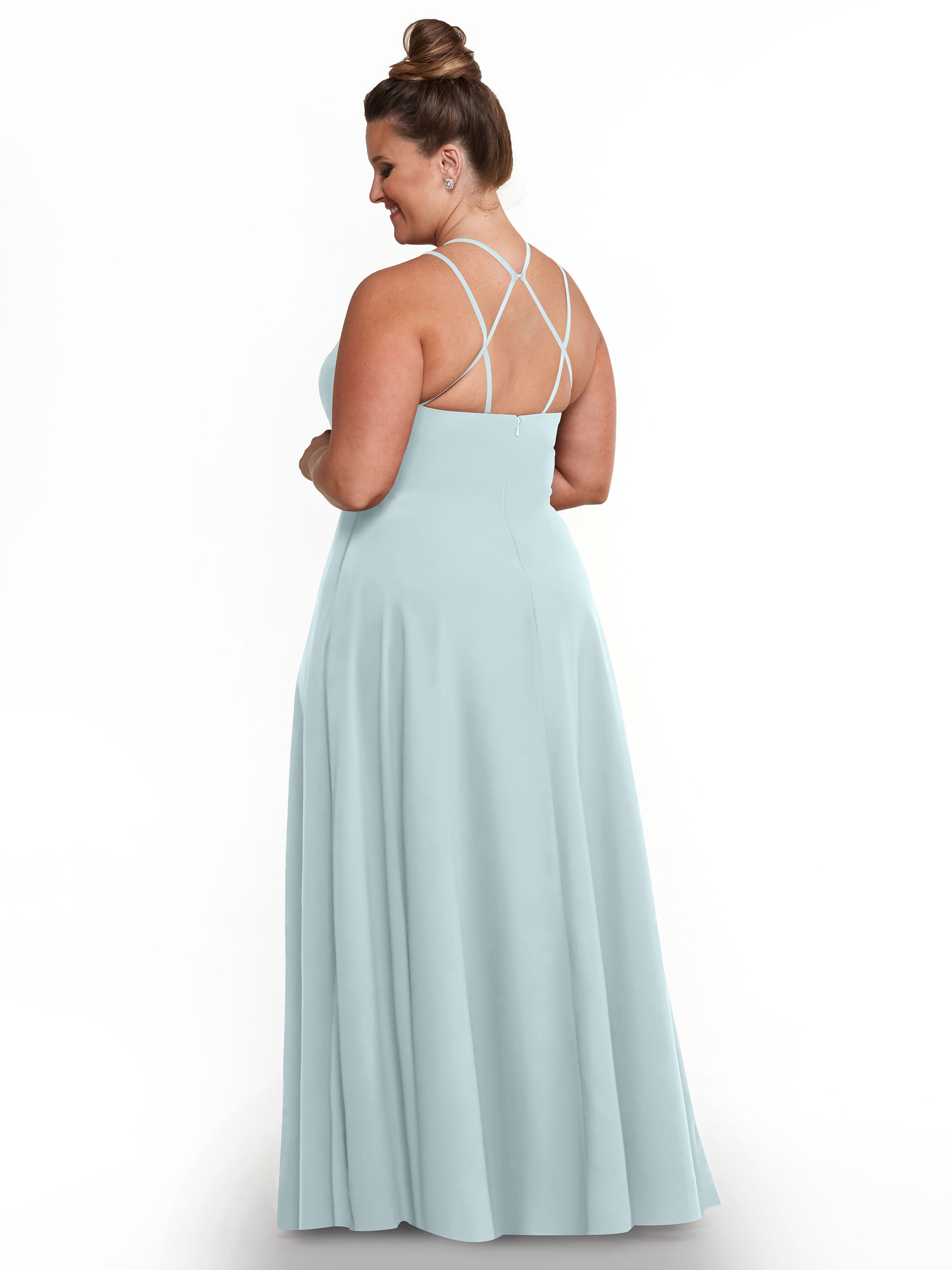 Elegant 83006 Stretch Chiffon A-Line Bridesmaid Dress with Halter Neckline - Perfect for Weddings, Formal Events & Special Occasions