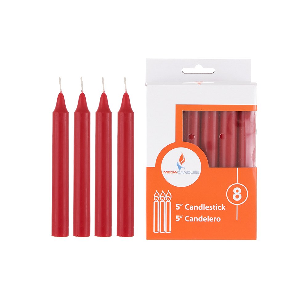 8-Pack Red Taper Candles - Unscented 5 Inch for Home & Church Use