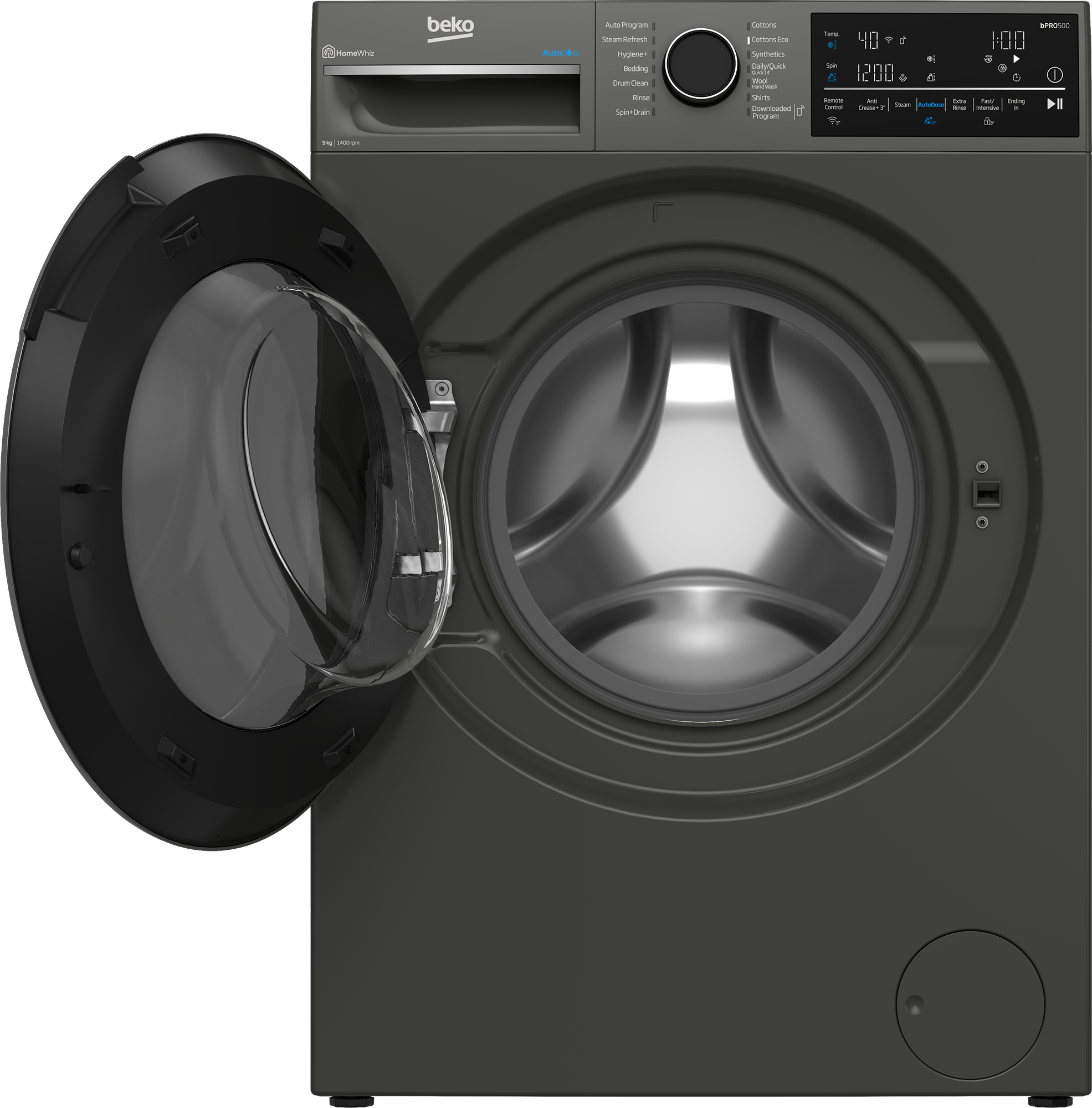 Beko 9kg Auto Dose Front Load Washing Machine with Smart Technology - Graphite (BFLB904ADG) - Perfect for Apartments, Laundromats & Energy-Efficient Homes