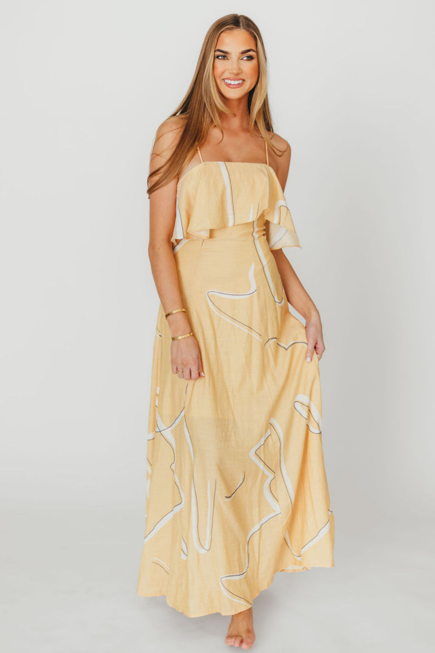 Lark Ruffle Detail Maxi Dress in Mango | Flowy Summer Beach Dress for Women | Perfect for Vacations, Weddings & Outdoor Parties