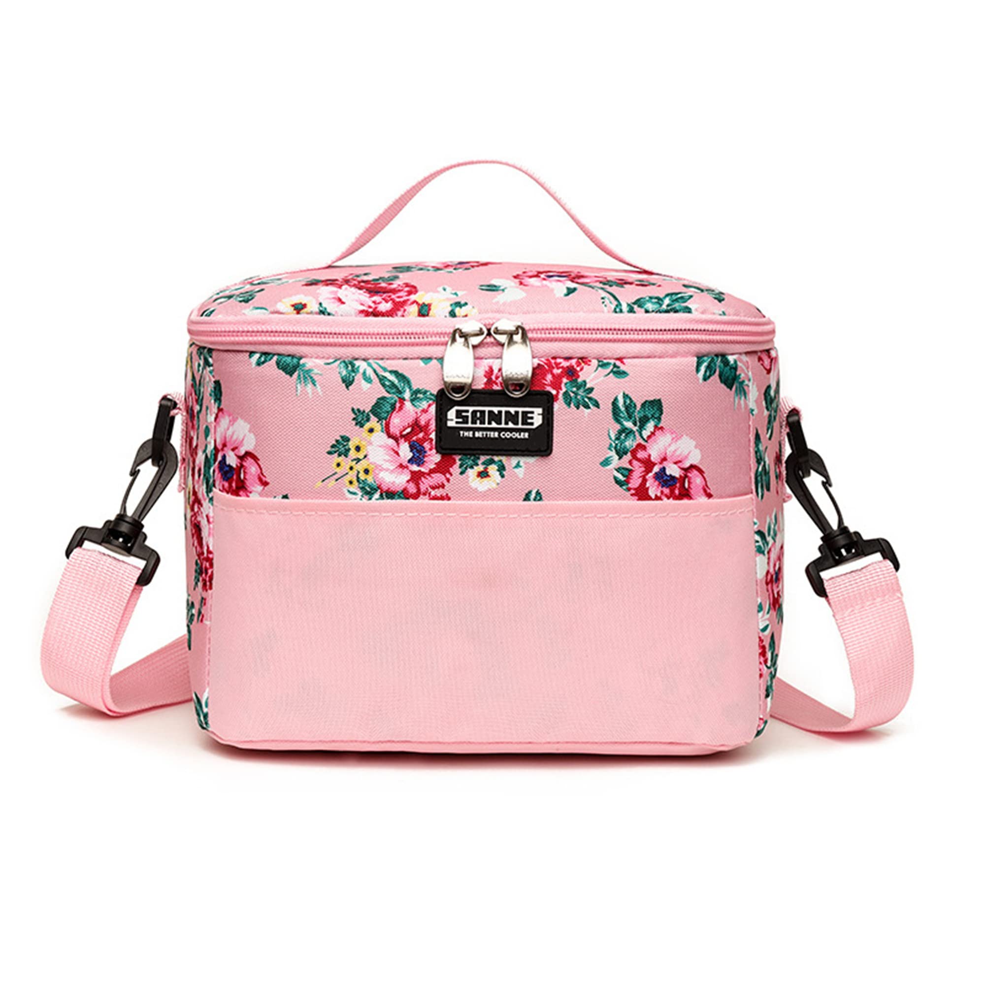 SMCINT 6L Insulated Lunch Bag for Women & Men - Thermal Breast Milk Cooler & Picnic Backpack - Lightweight Oxford Cloth Crossbody Tote for Work, School, Outdoor Activities (Medium, Light Pink Floral) | Perfect for Office Lunch, Baby Feeding & Camping Trips