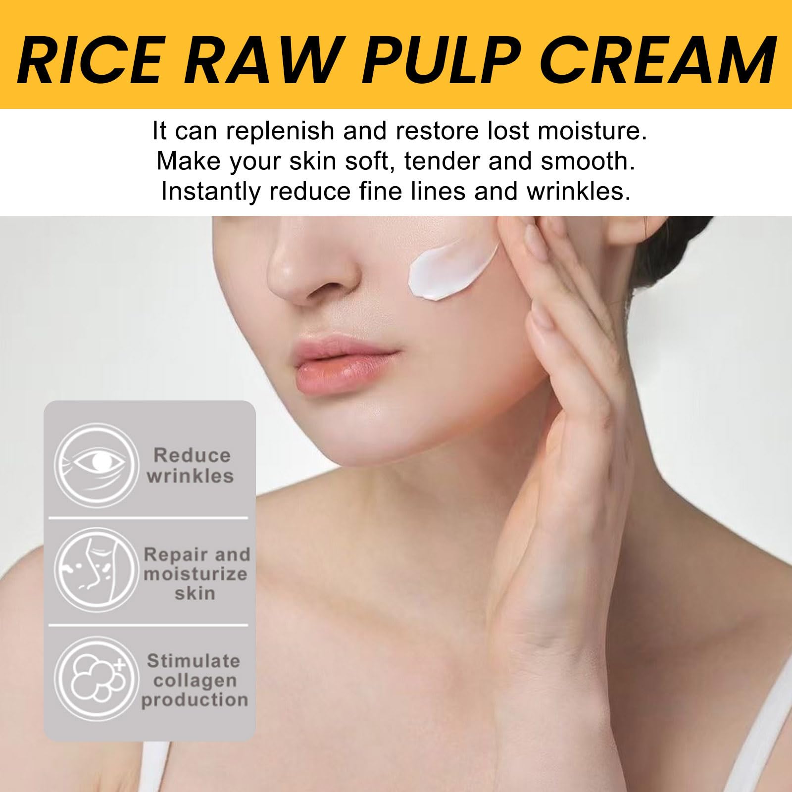 Rice Cream for Face - Moisturizing Rice Raw Pulp Face Cream to Shrink Pores, Reduce Fine Lines & Anti-Aging - Restores Skin Elasticity - Perfect for Daily Skincare Routine & Nighttime Hydration