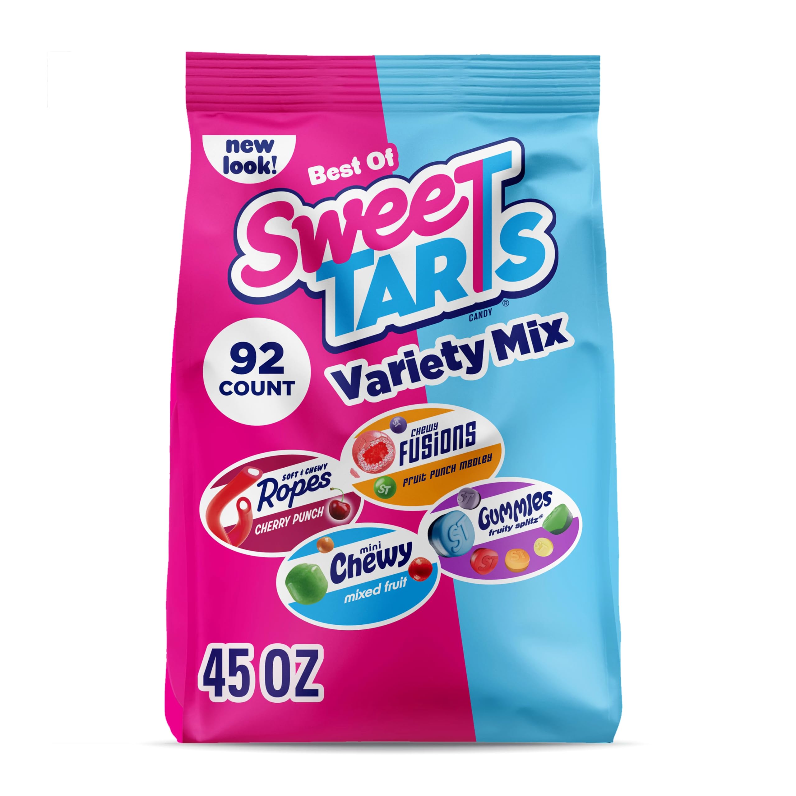 SweeTARTS Assorted Candy Variety Pack - Cherry Punch Ropes, Mini Chewy Candies, Fruity Gummies Splitz & Chewy Fusions - 45oz Bulk Bag (92 Pieces) | Party Favors, Halloween Treats, Office Snacks & Movie Night Candy