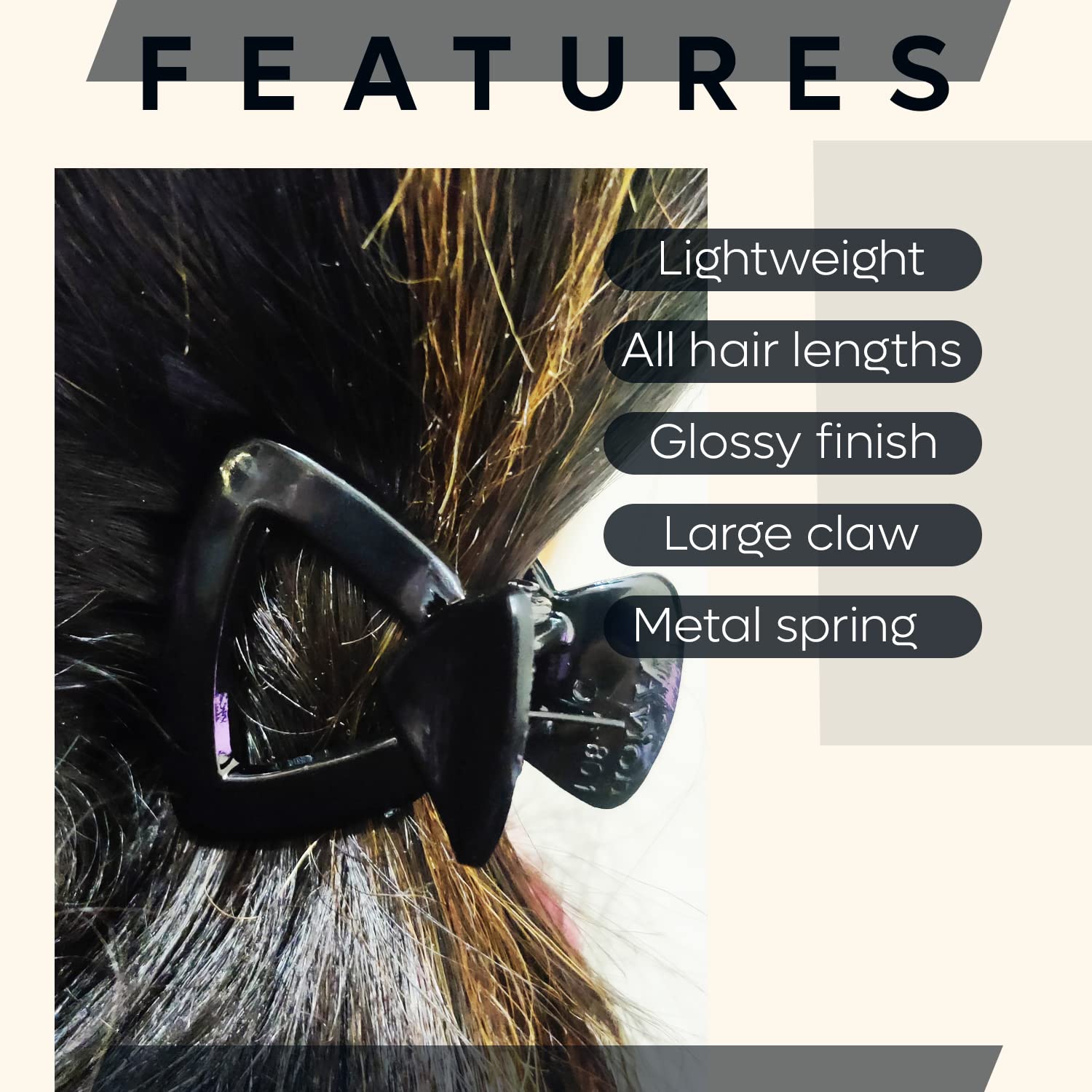 NSB Herbals Black Plastic Hair Claws for Women & Girls - Medium Size Trendy Hair Clips (6-Pack) - Perfect for School, Work, Parties & Everyday Hairstyles