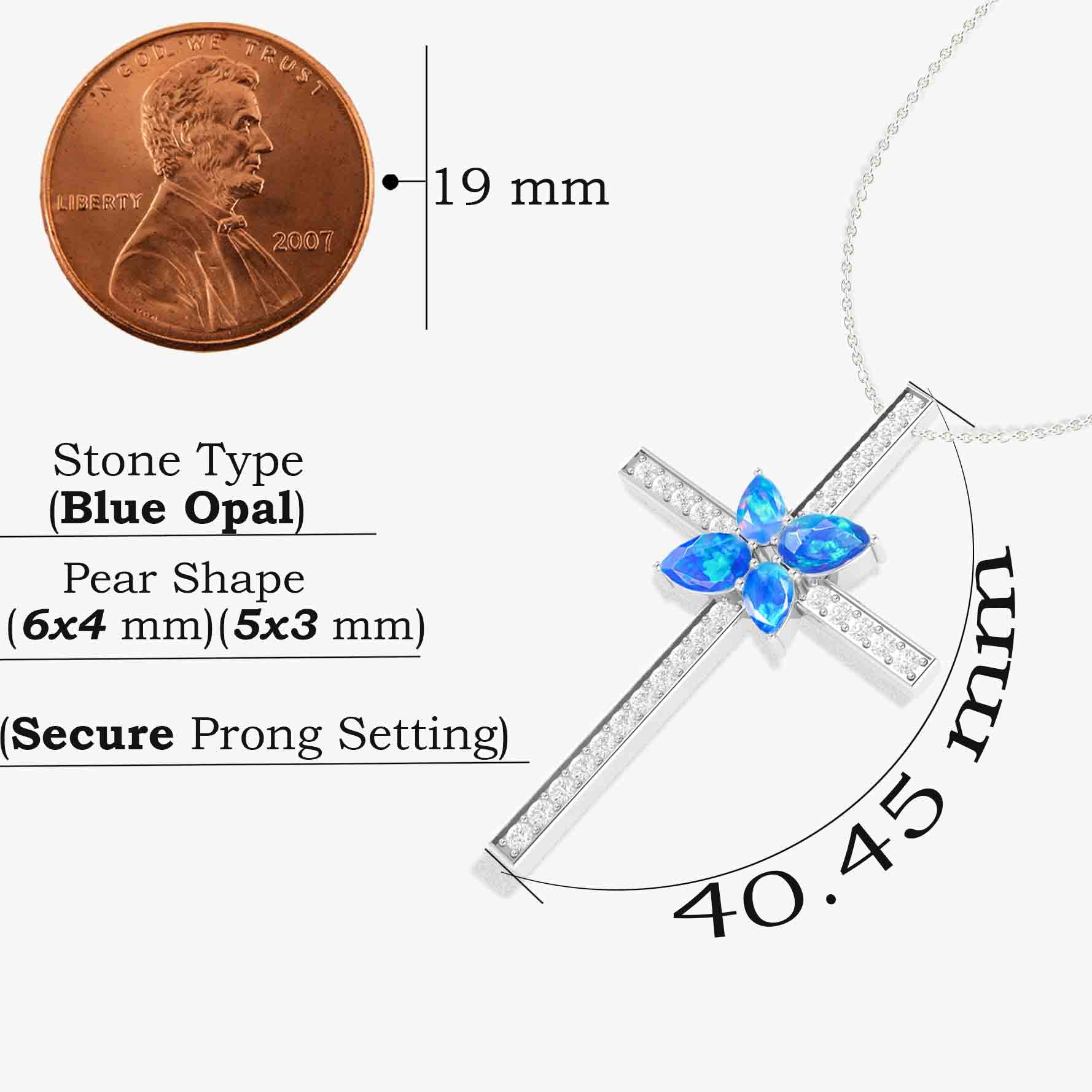 Elegant Cross Style Chain Pendant Necklace with Natural Blue Opal Gemstone - Perfect for Daily Wear, Gift Giving & Special Occasions