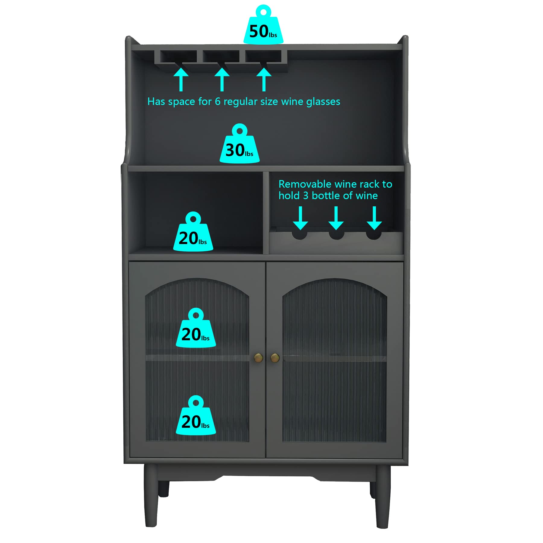 mikibama Wooden Bar Cabinet with Storage - Glass Hanger & Wine Rack Buffet Sideboard, Accent Console Table Credenza for Liquor, Kitchen, Living Room, Pub - Perfect for Home Entertaining & Dining Room Decor