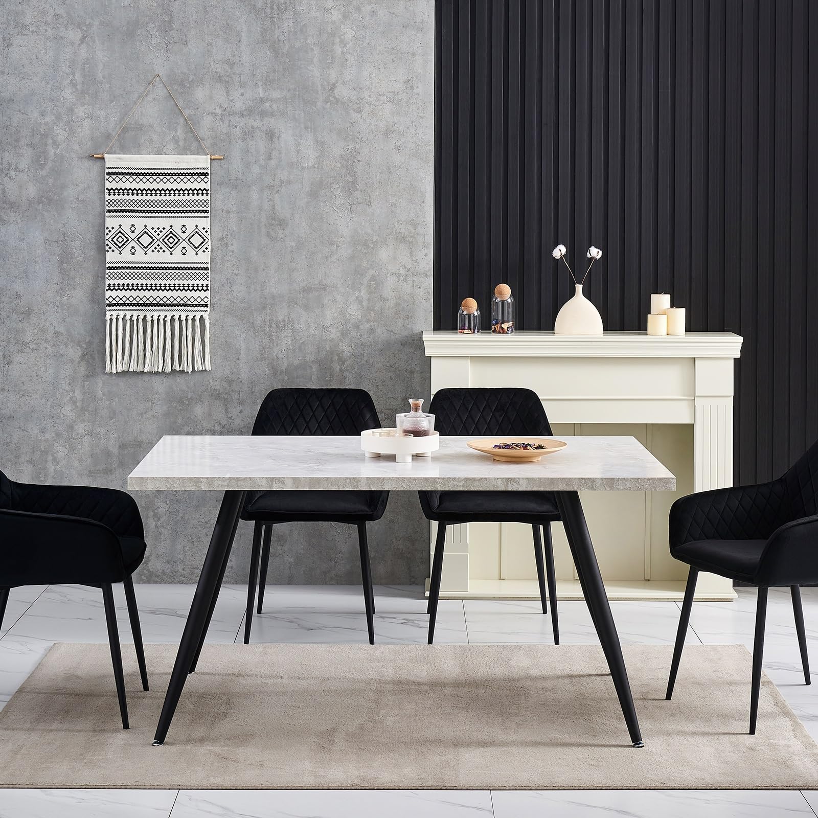ENJAOUSLF 6-Piece Black Velvet Upholstered Dining Chairs Set with Metal Legs - Modern High Back Lattice Accent Chairs for Living Room, Dining Room & Kitchen - Perfect for Home Decor, Entertaining Guests & Family Gatherings
