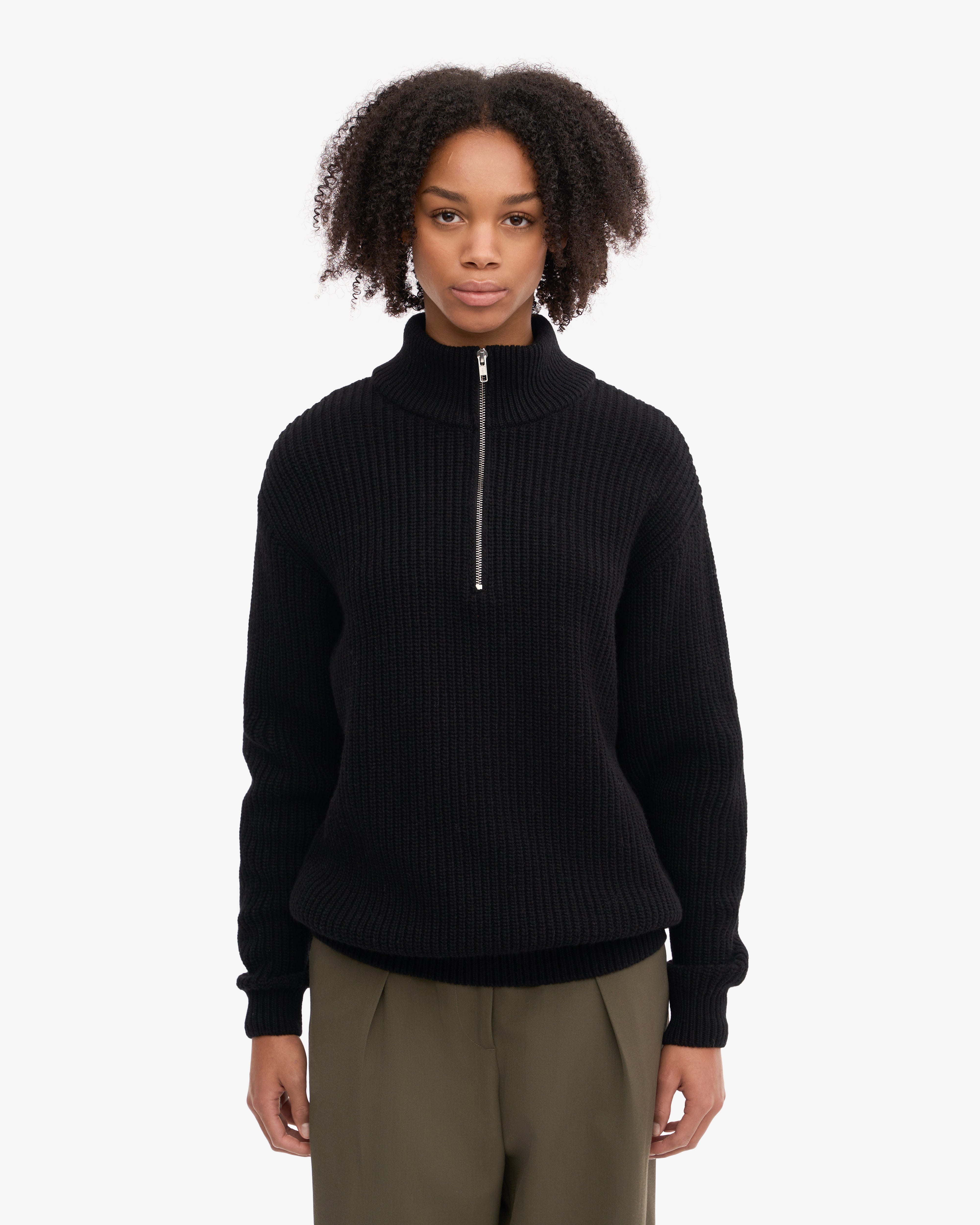 Premium Merino Wool Quarter Zip Sweater for Men - Deep Black - Comfortable & Breathable for Outdoor Activities & Casual Wear
