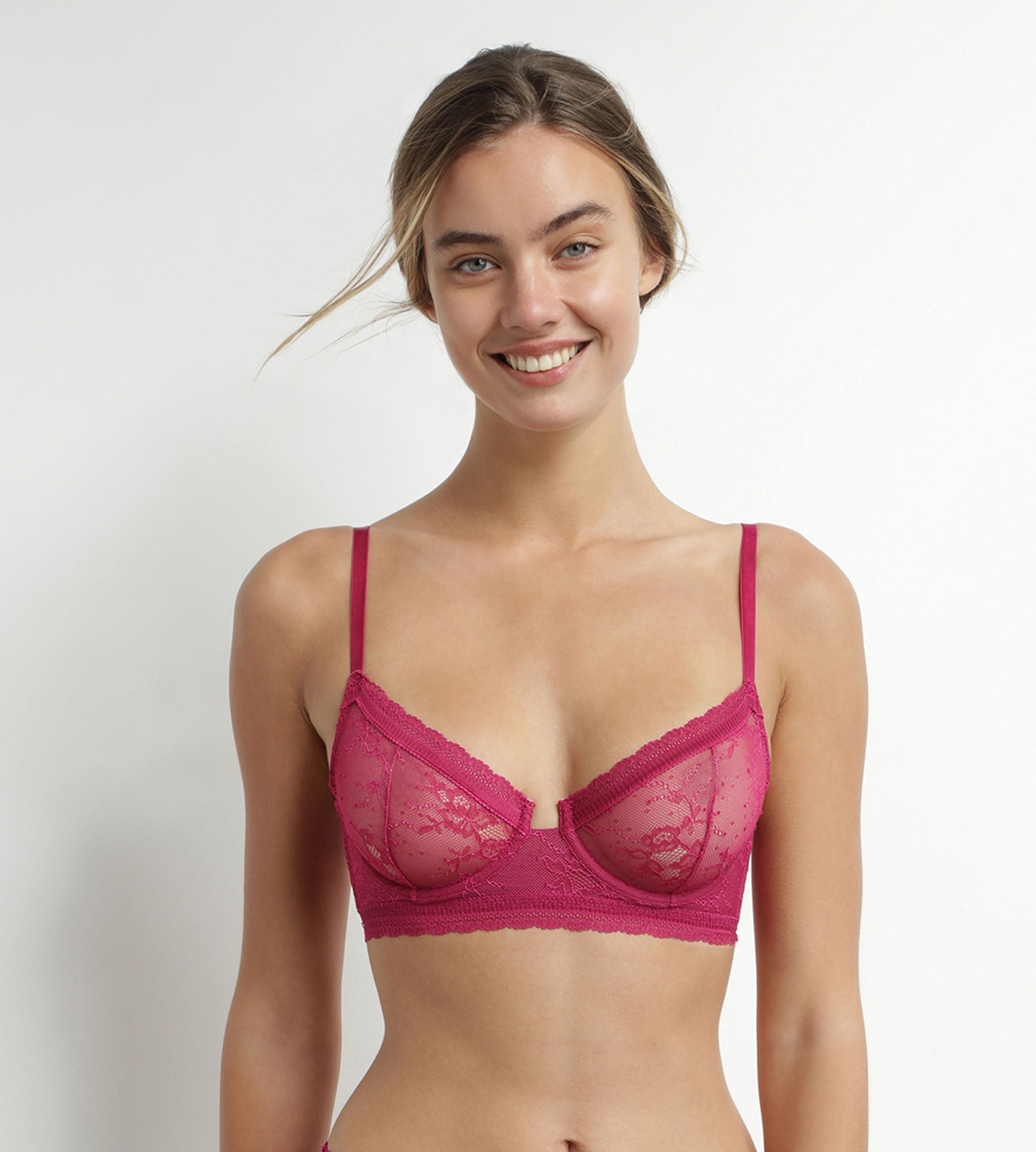 Floral Lace Underwire Bra Fuchsia Dim Romance - Comfortable Support for Everyday Wear & Special Occasions