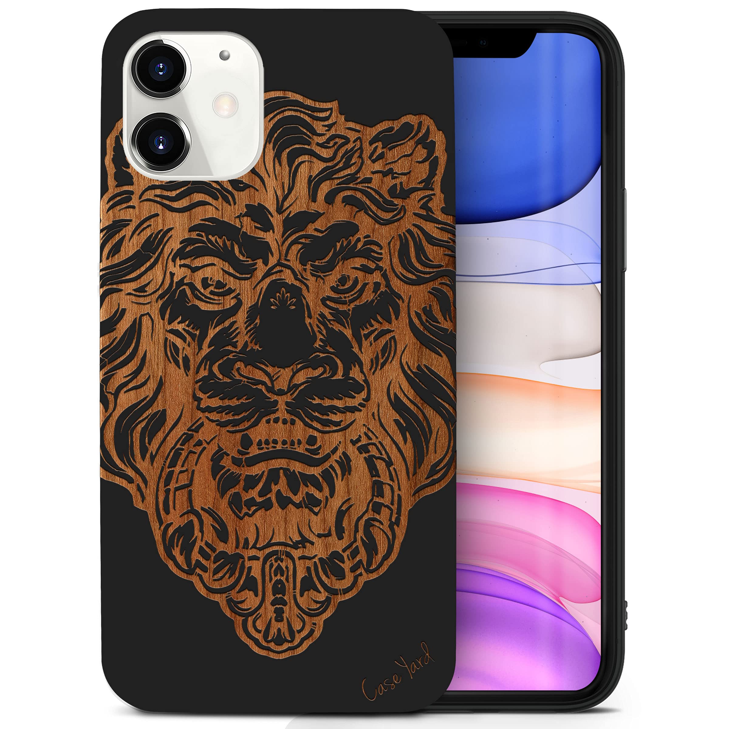 Premium Wooden iPhone 12 Mini Case - Victorian Lion Laser Engraved Design | Shockproof Slim Fit Protective Cover for Men & Women | Perfect for Business Meetings, Outdoor Adventures & Everyday Use