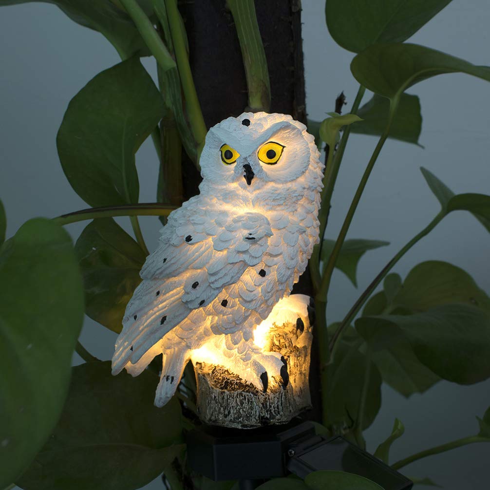 Solar Owl LED Garden Lights - Waterproof Outdoor Landscape Lighting with Auto On/Off, White Bird Decor for Yard, Pathway, Patio, and Garden Decorations