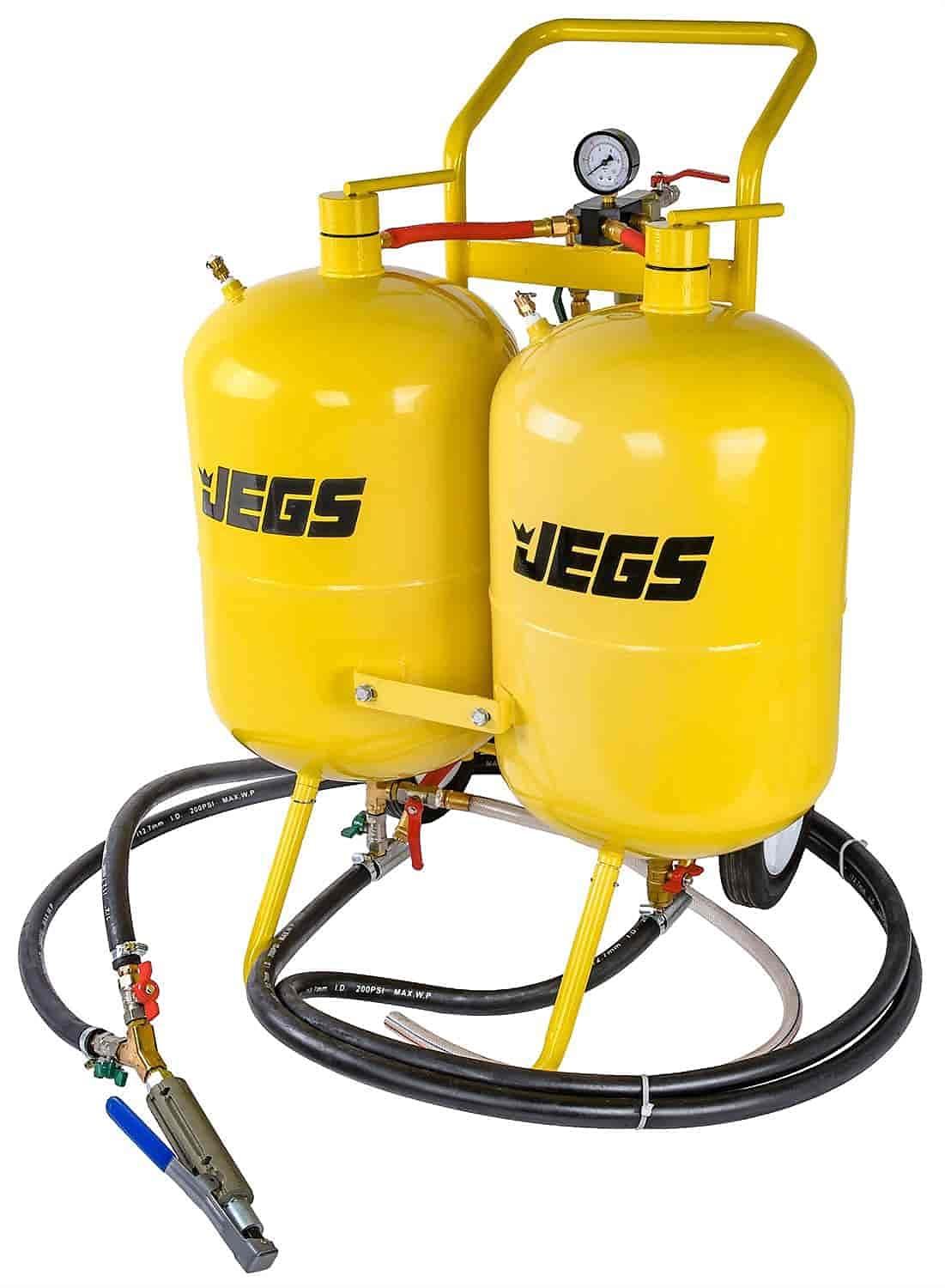 JEGS 81305 Dual Tank 10 Gallon Soda Blaster with 100 lb. Abrasive Capacity - Professional Sandblasting Kit for Auto Restoration, Rust Removal & Surface Cleaning