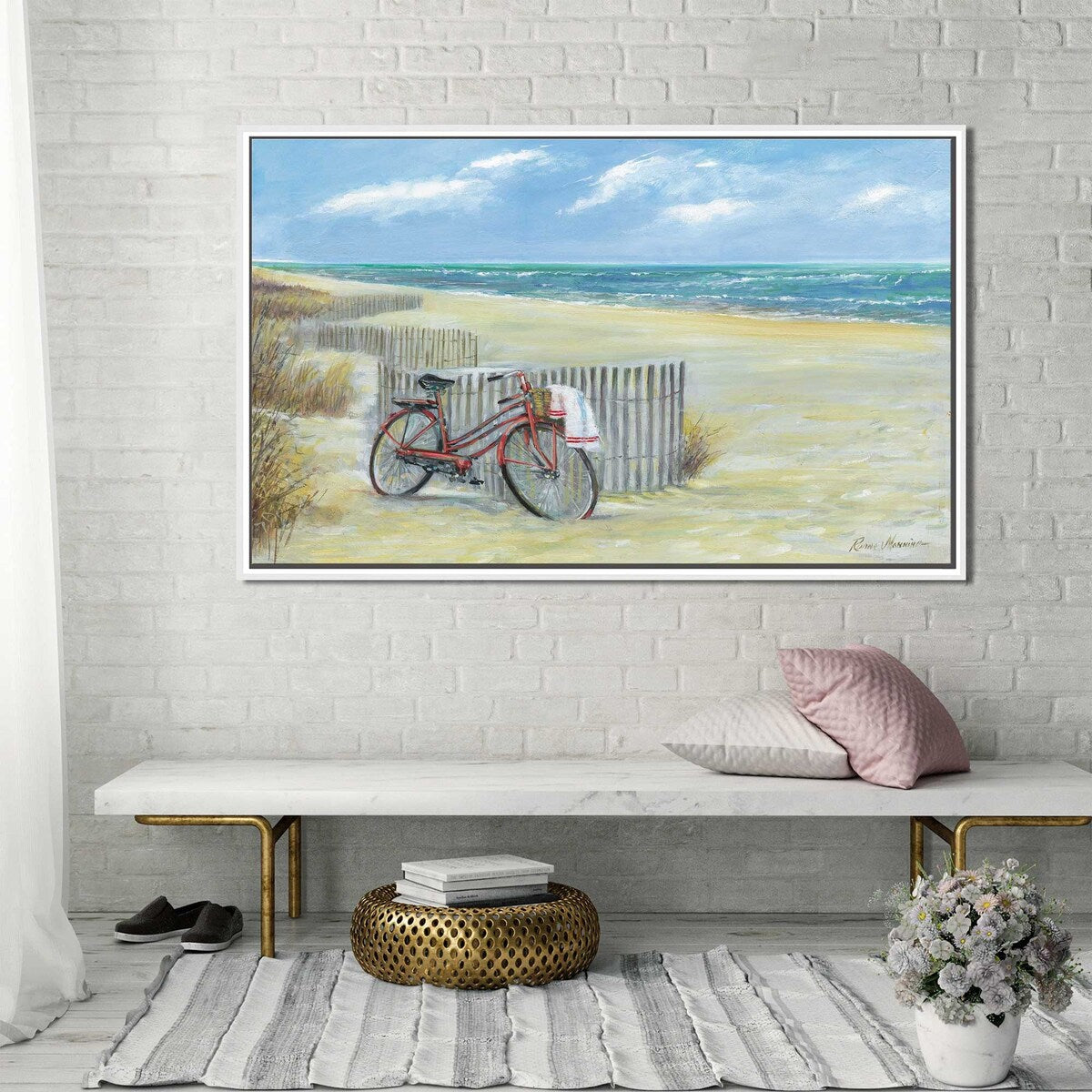 Bike to the Beach Wall Art - Ruane Manning Framed Canvas Print - Perfect for Living Room, Bedroom & Beach House Decor