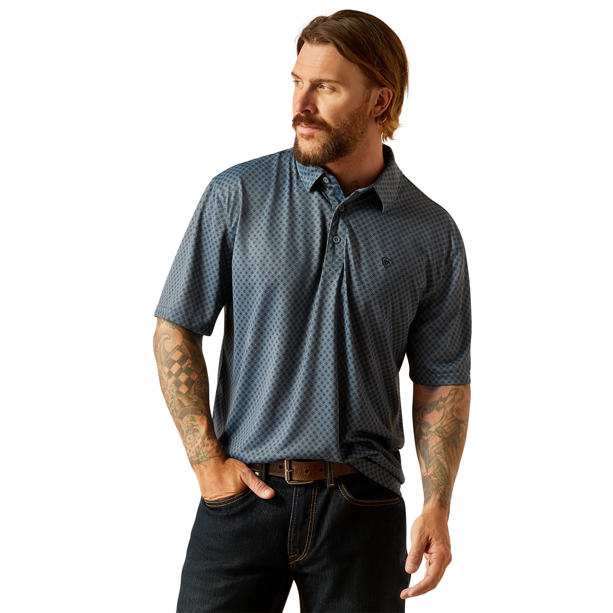 Ariat Men's AriatTEK Charger Newsboy Blue Polo Shirt - Moisture-Wicking Performance Shirt for Golf, Work & Casual Wear