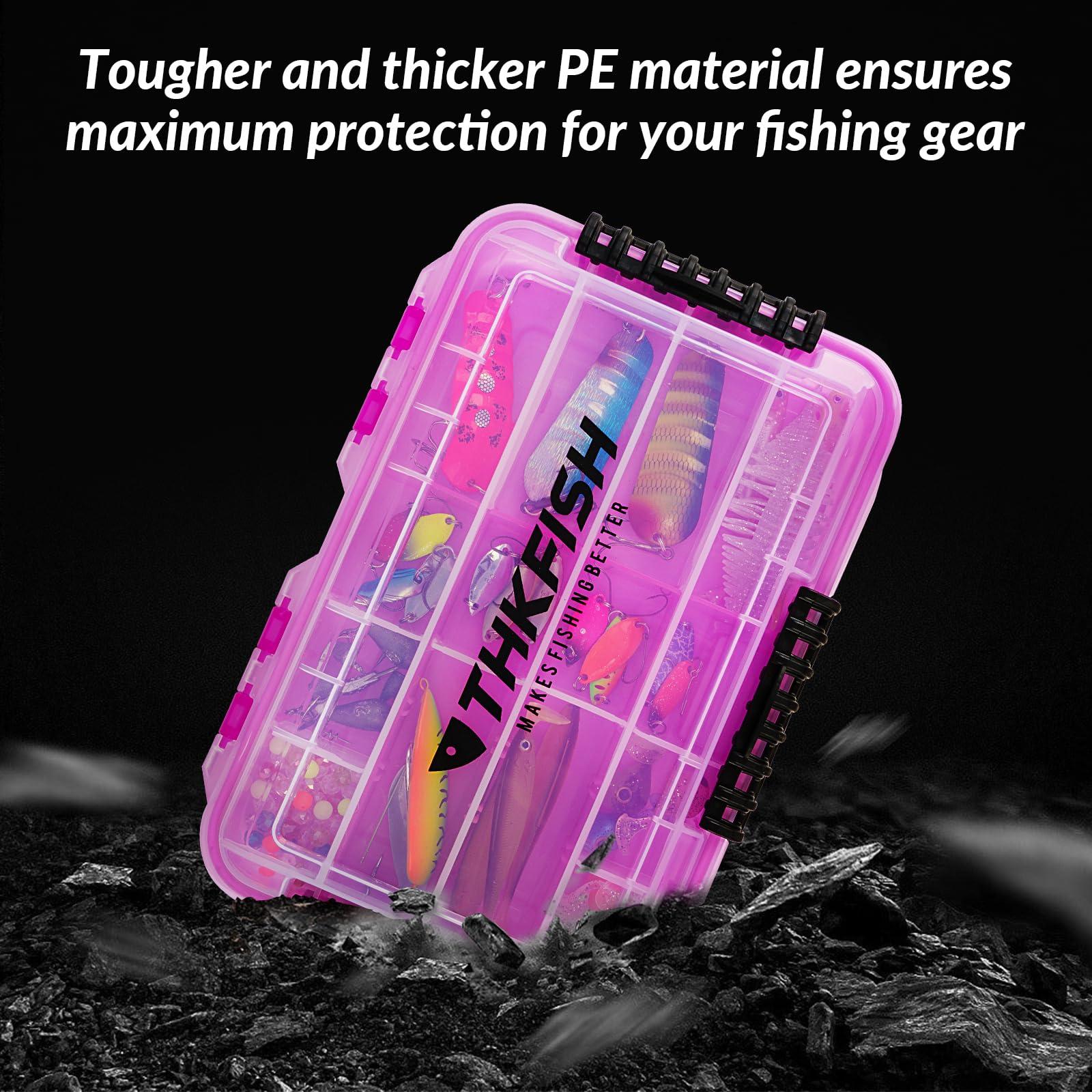 THKFISH 3600 Tackle Box - Floating Fishing Lure Storage Organizer with Adjustable Dividers, Waterproof & Sunproof Plastic Box for Bass Trout Saltwater Fishing - Perfect for Boat, Kayak & Shore Fishing Trips